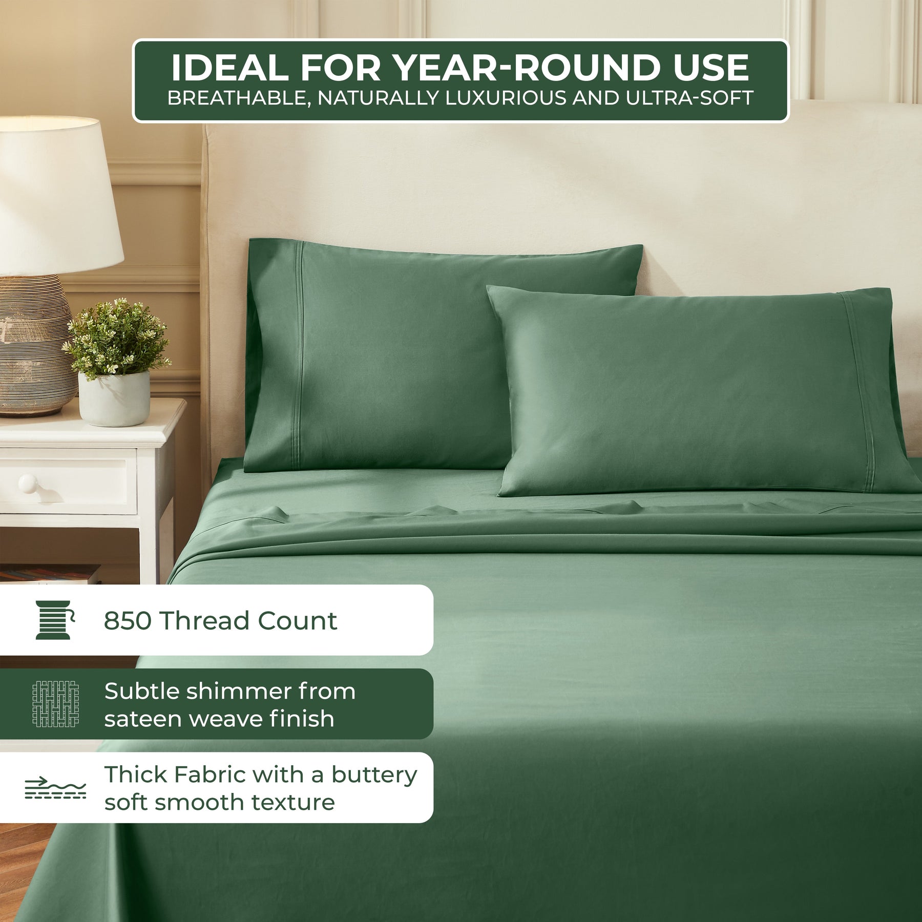 Egyptian Cotton 850 Thread Count Solid Luxury Pillowcases, Set of 2