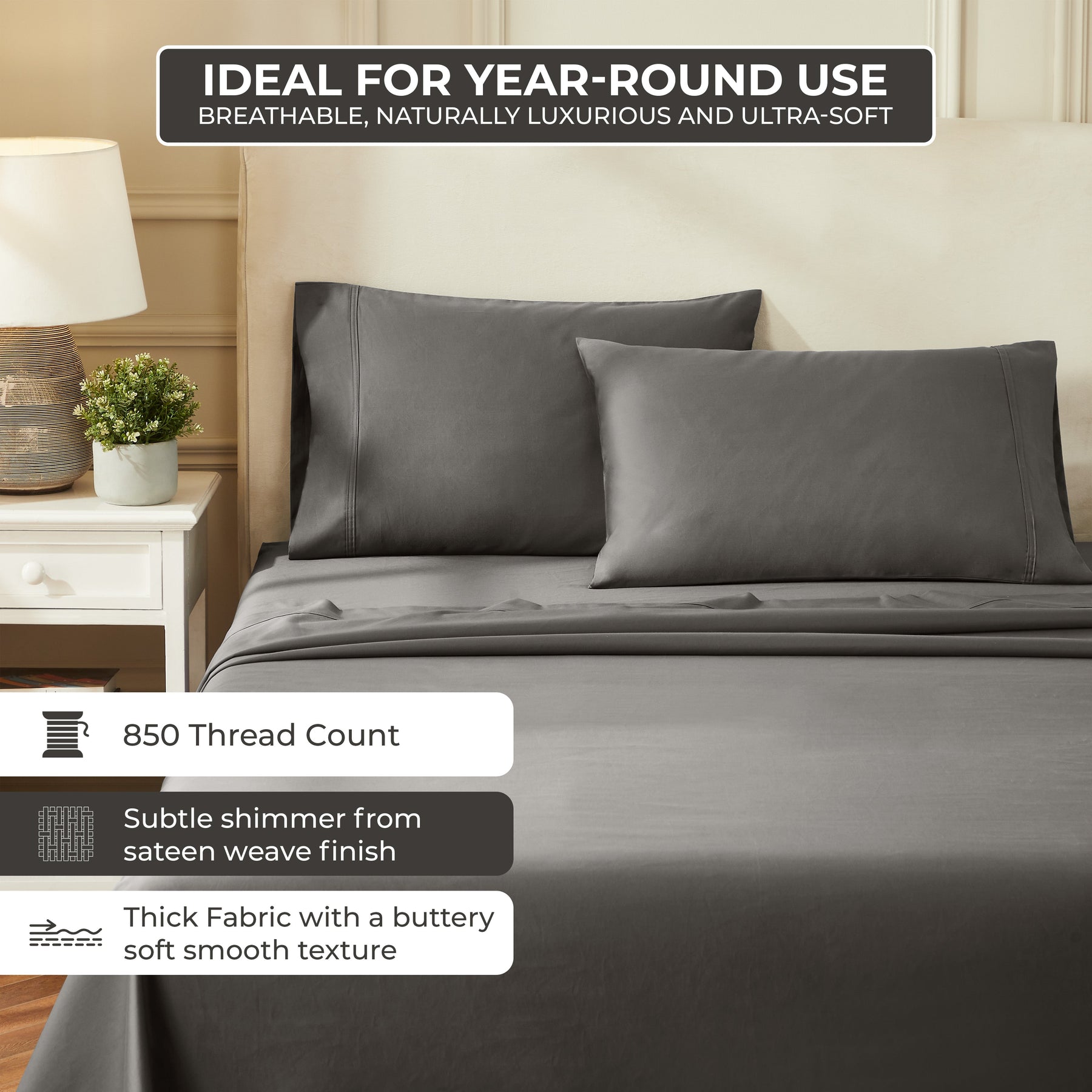 Egyptian Cotton 850 Thread Count Solid Luxury Pillowcases, Set of 2