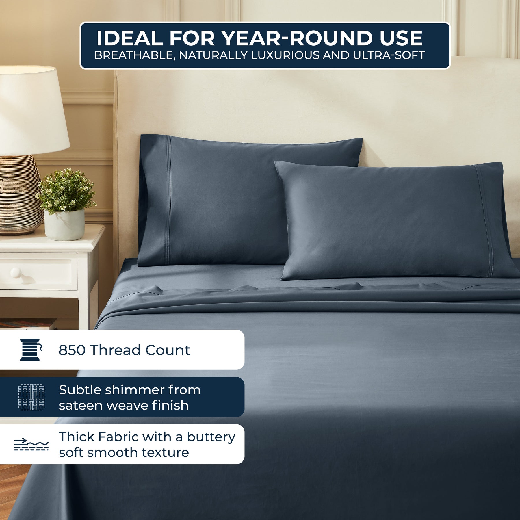 Egyptian Cotton 850 Thread Count Solid Luxury Pillowcases, Set of 2