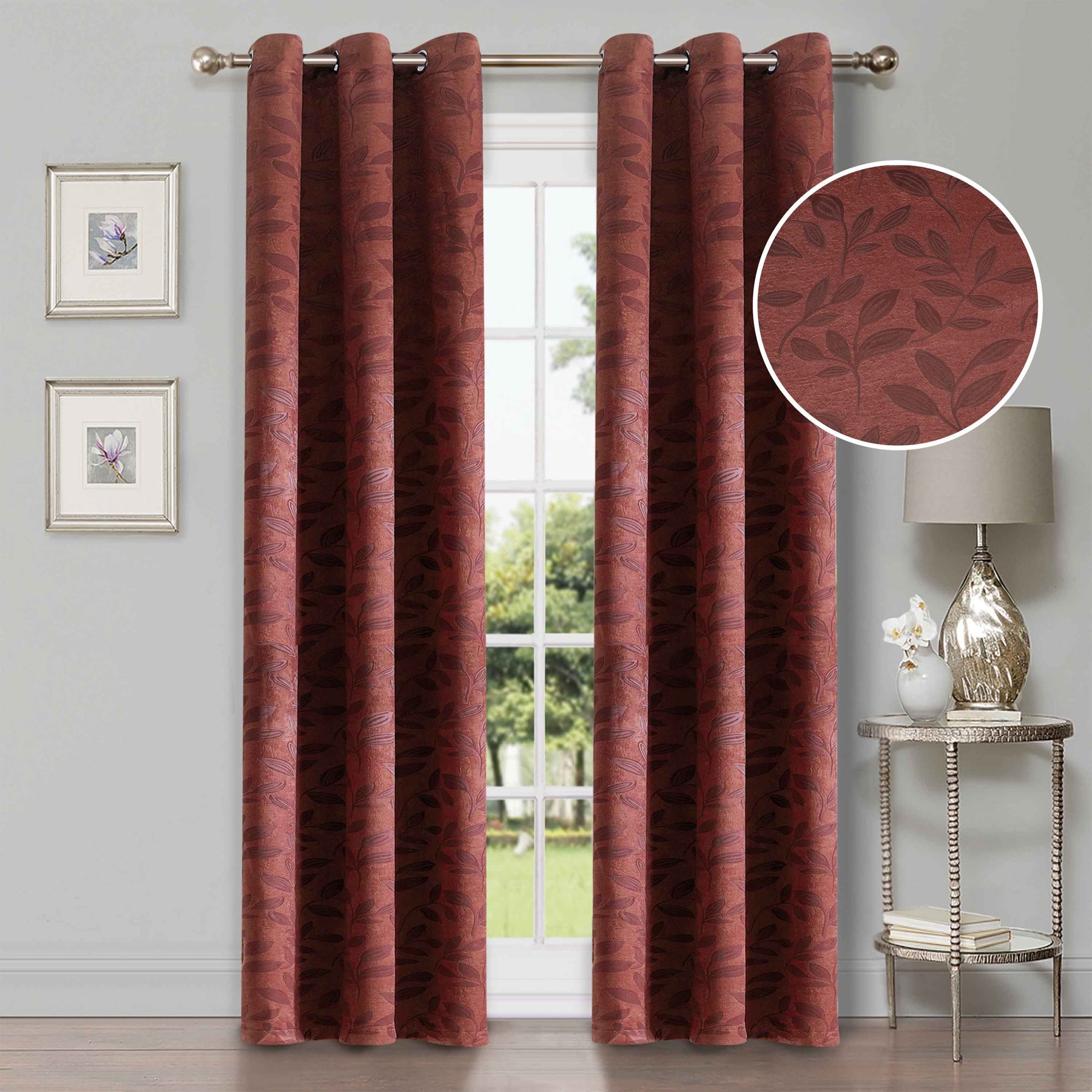 Leaves Room Darkening Blackout Curtain Panel Sets 8 Pieces
