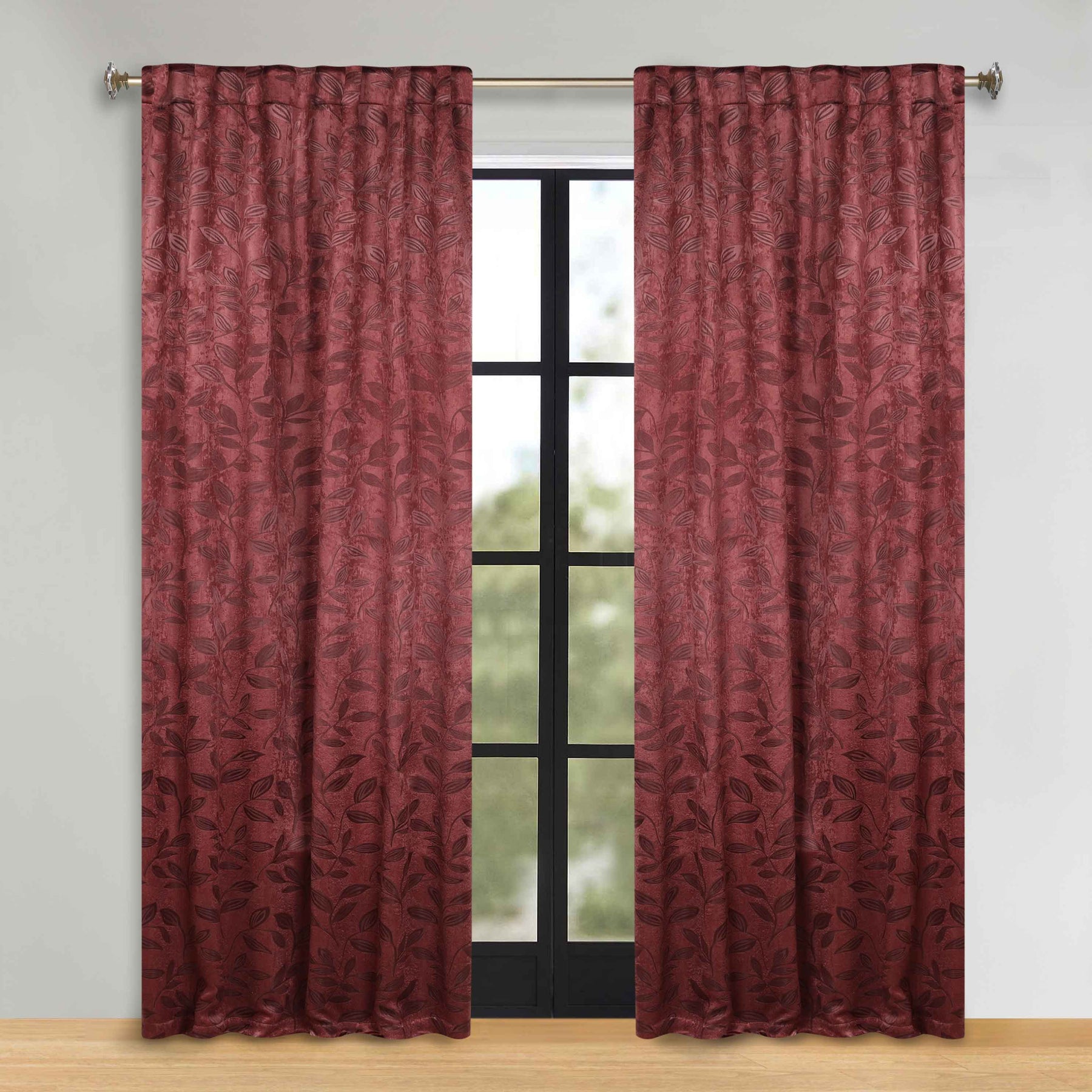 Leaves Room Darkening Back Tabs Blackout Curtain Panels, Set of 2