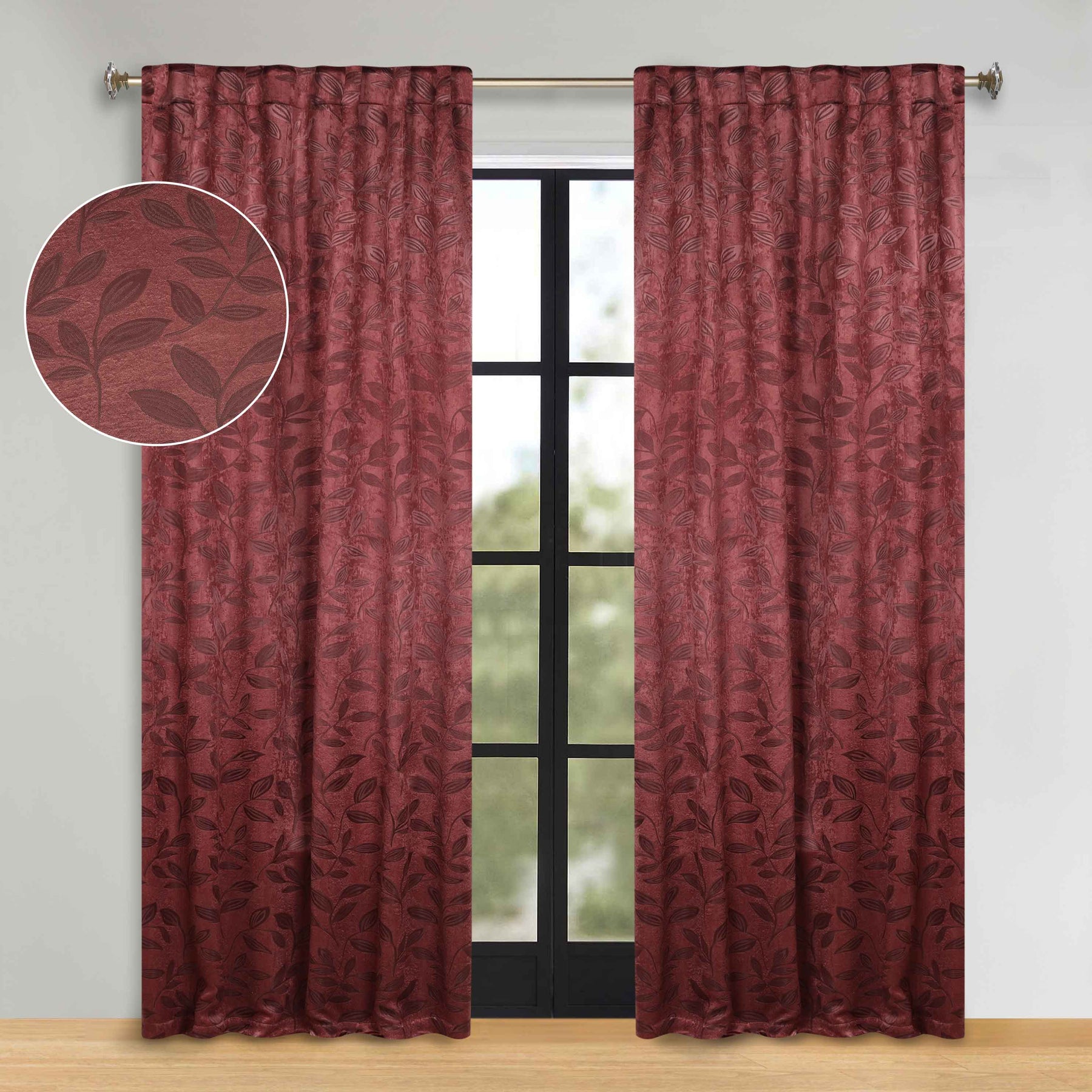 Leaves Room Darkening Back Tabs Blackout Curtain Panels, Set of 2