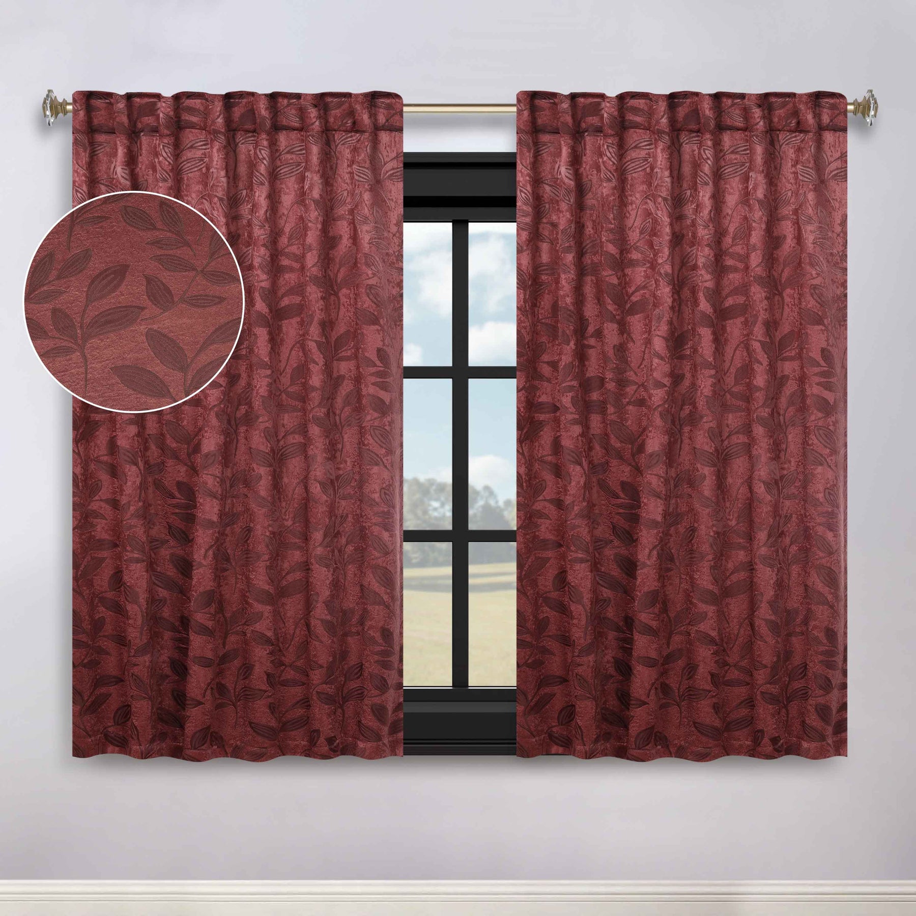 Leaves Room Darkening Back Tabs Blackout Curtain Panels, Set of 2
