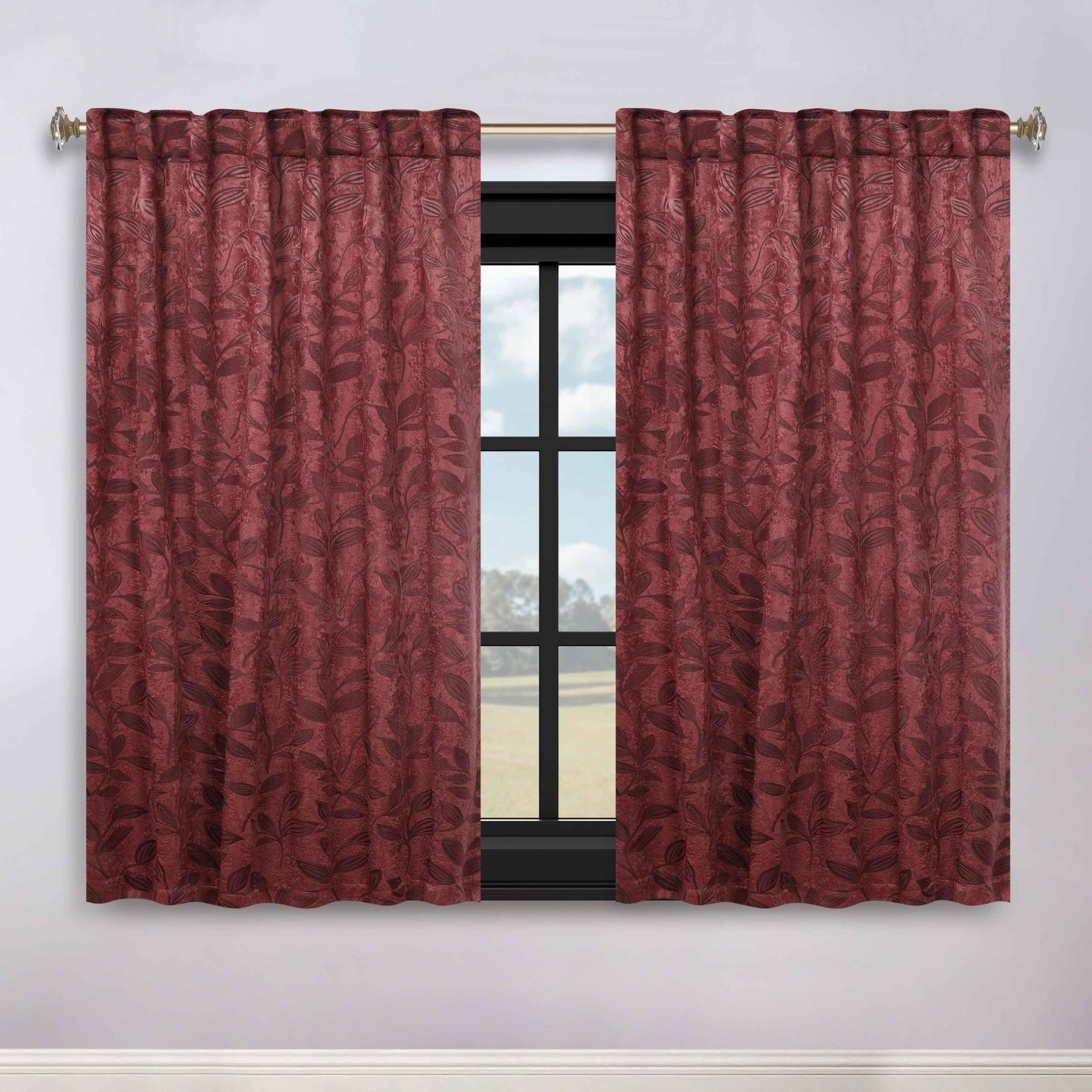 Leaves Room Darkening Back Tabs Blackout Curtain Panels, Set of 2