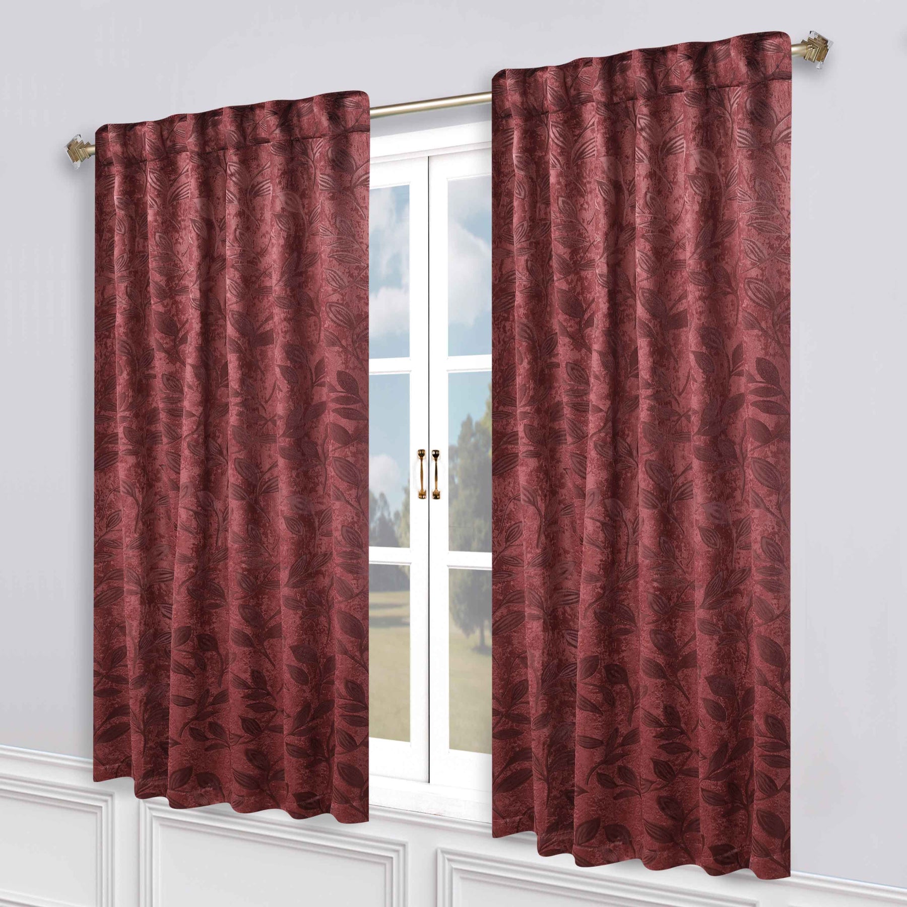 Leaves Room Darkening Back Tabs Blackout Curtain Panels, Set of 2