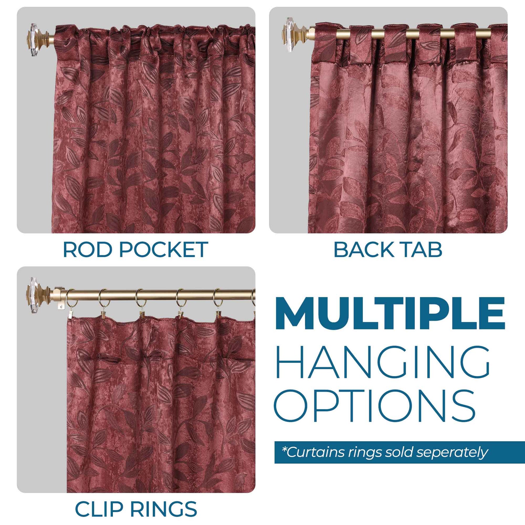 Leaves Room Darkening Back Tabs Blackout Curtain Panels, Set of 2