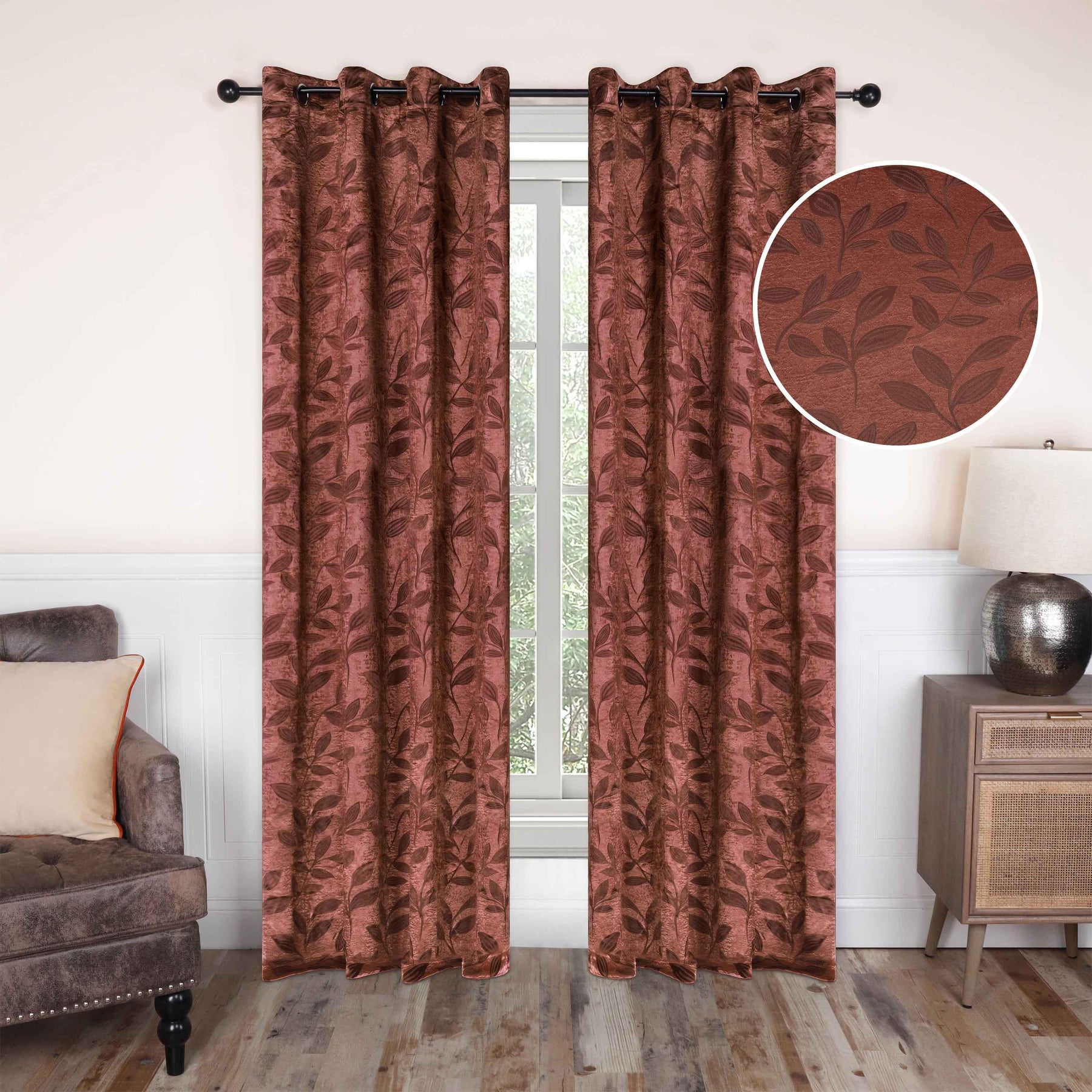 Leaves Machine Washable Room Darkening Blackout Curtains 4 Pieces