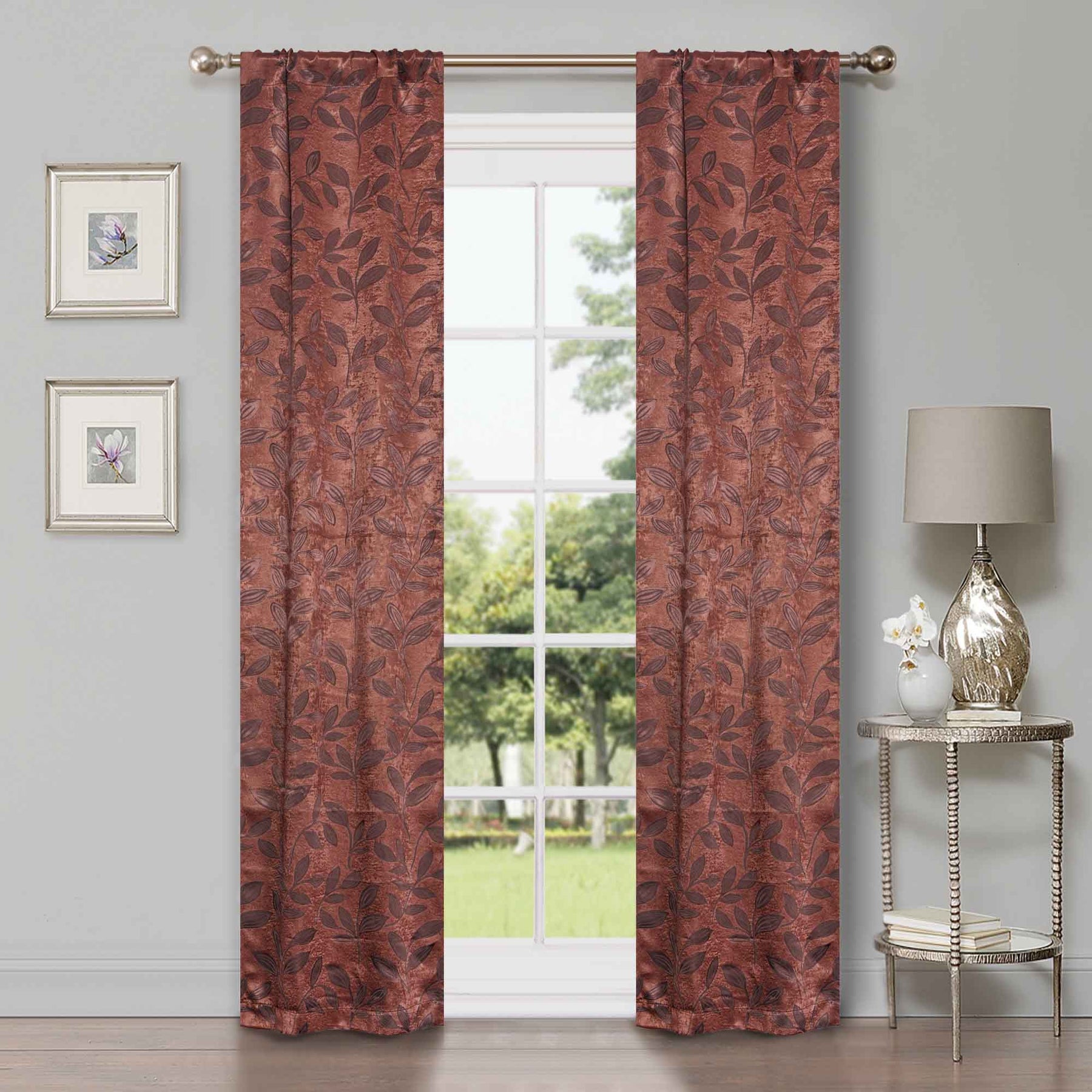 Leaves Room Darkening Washable Blackout Curtain Panels, Set of 2