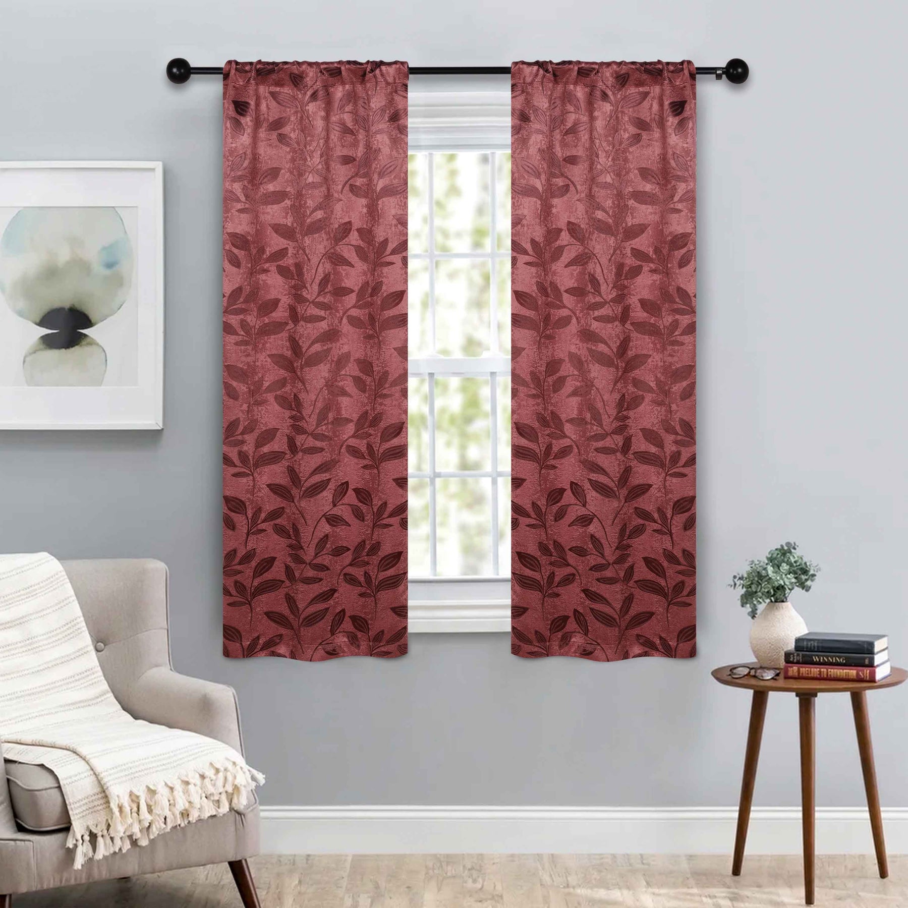 Leaves Room Darkening Washable Blackout Curtain Panels, Set of 2