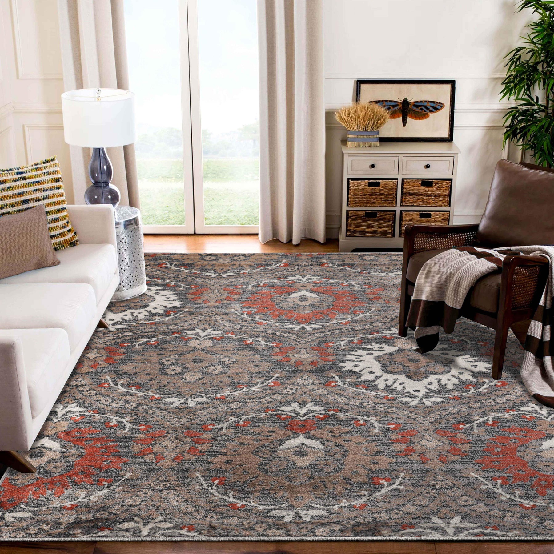 Augusta Vintage Floral Damask Indoor Area Rug or Runner