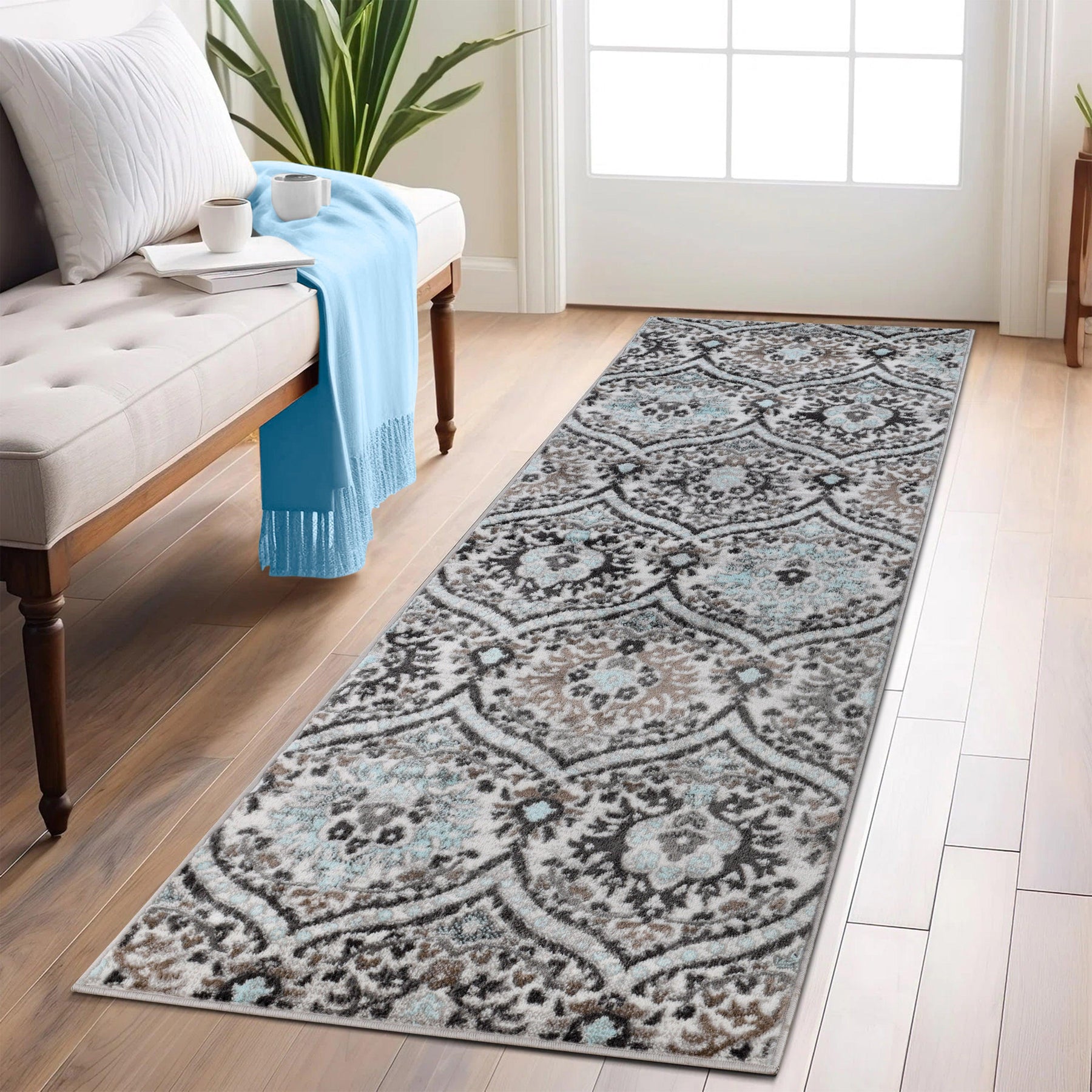 Augusta Vintage Floral Damask Indoor Area Rug or Runner