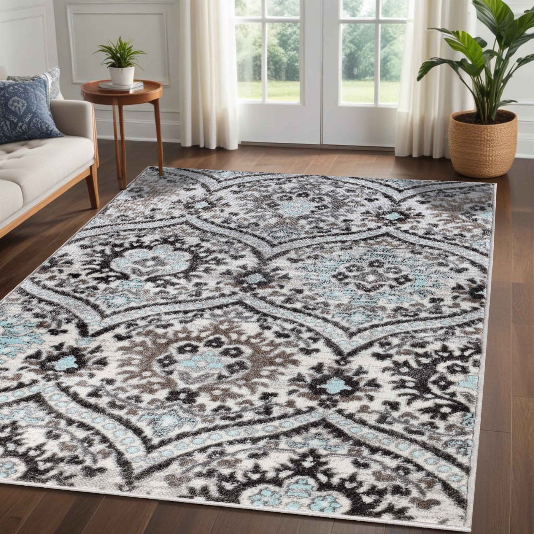 Augusta Vintage Floral Damask Indoor Area Rug or Runner