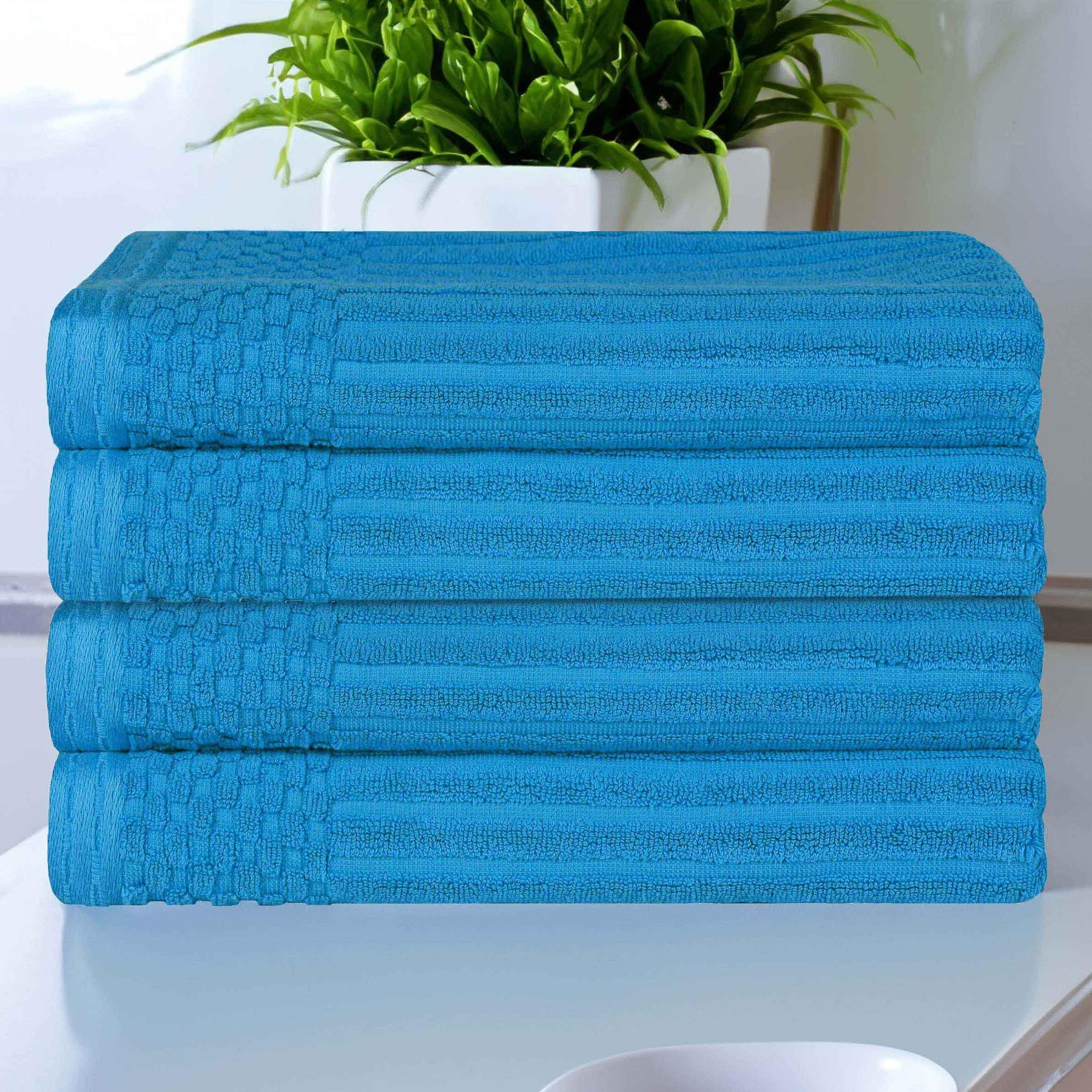 Soho Ribbed Cotton Absorbent Bath Towel Set of 4