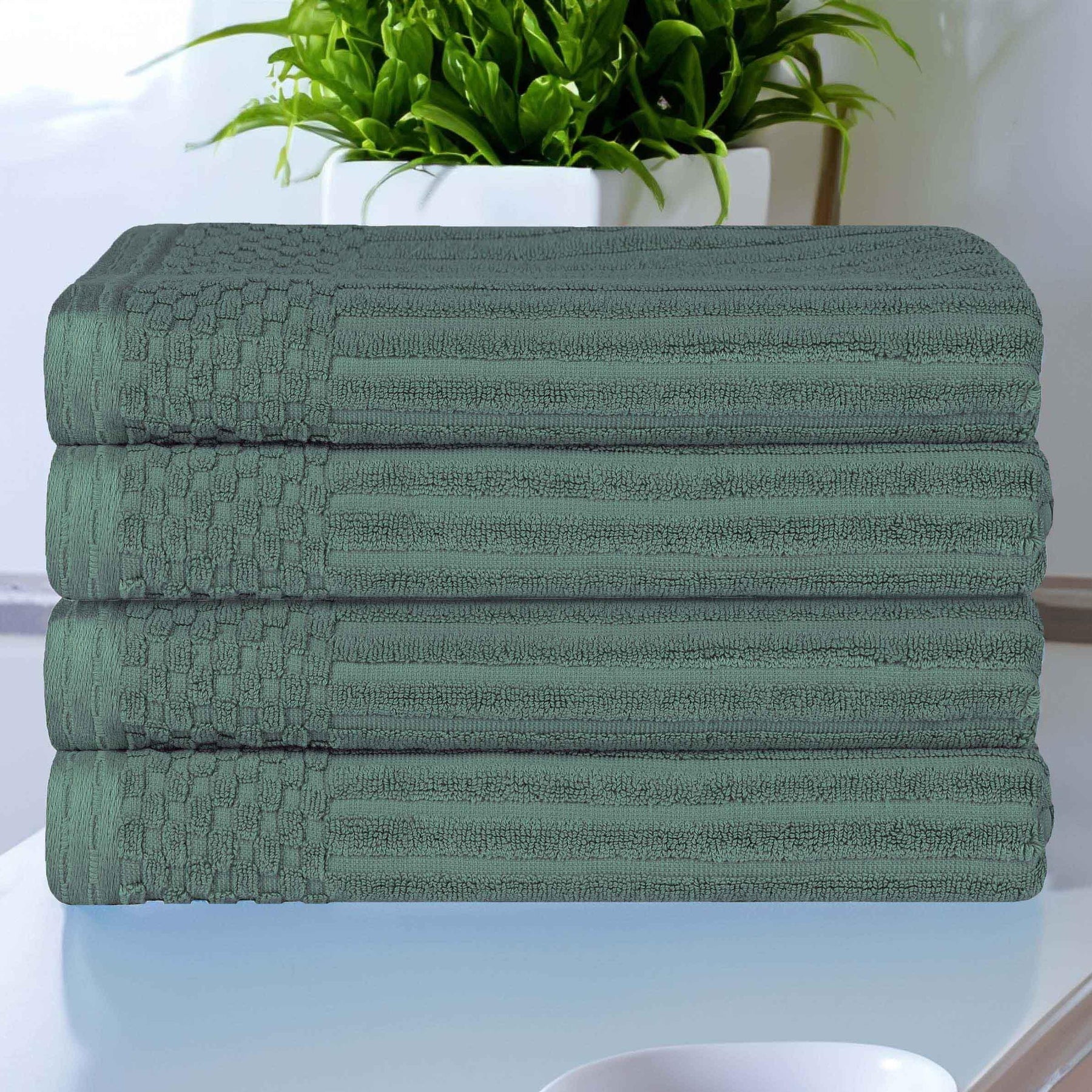 Soho Ribbed Cotton Absorbent Bath Towel Set of 4