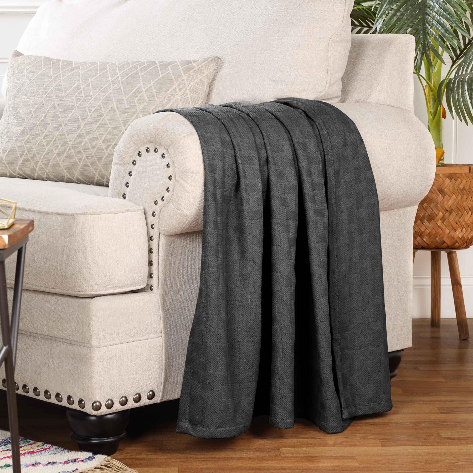 Basketweave Classic Farmhouse All-Season Cotton Blanket