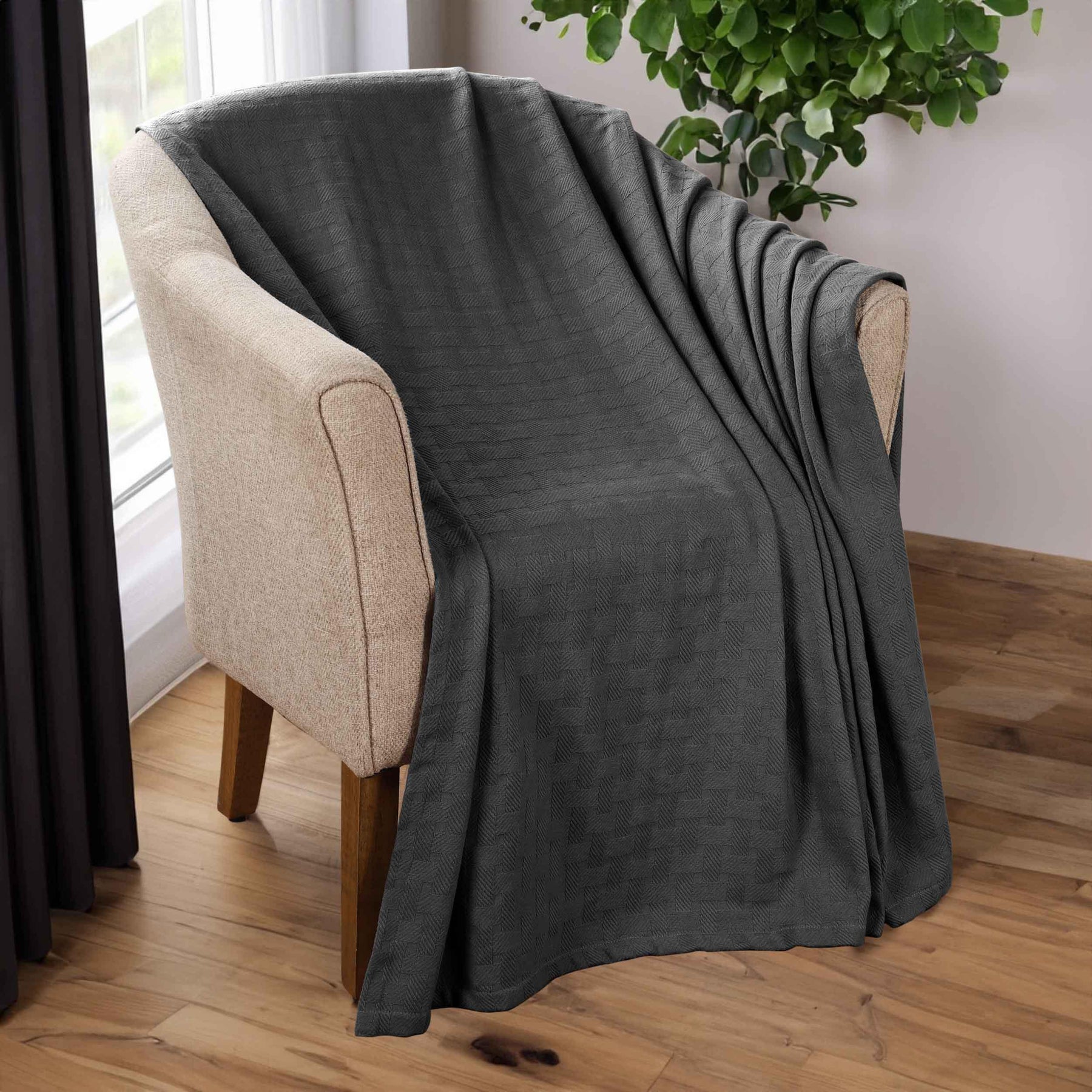 Basketweave Classic Farmhouse All-Season Cotton Blanket