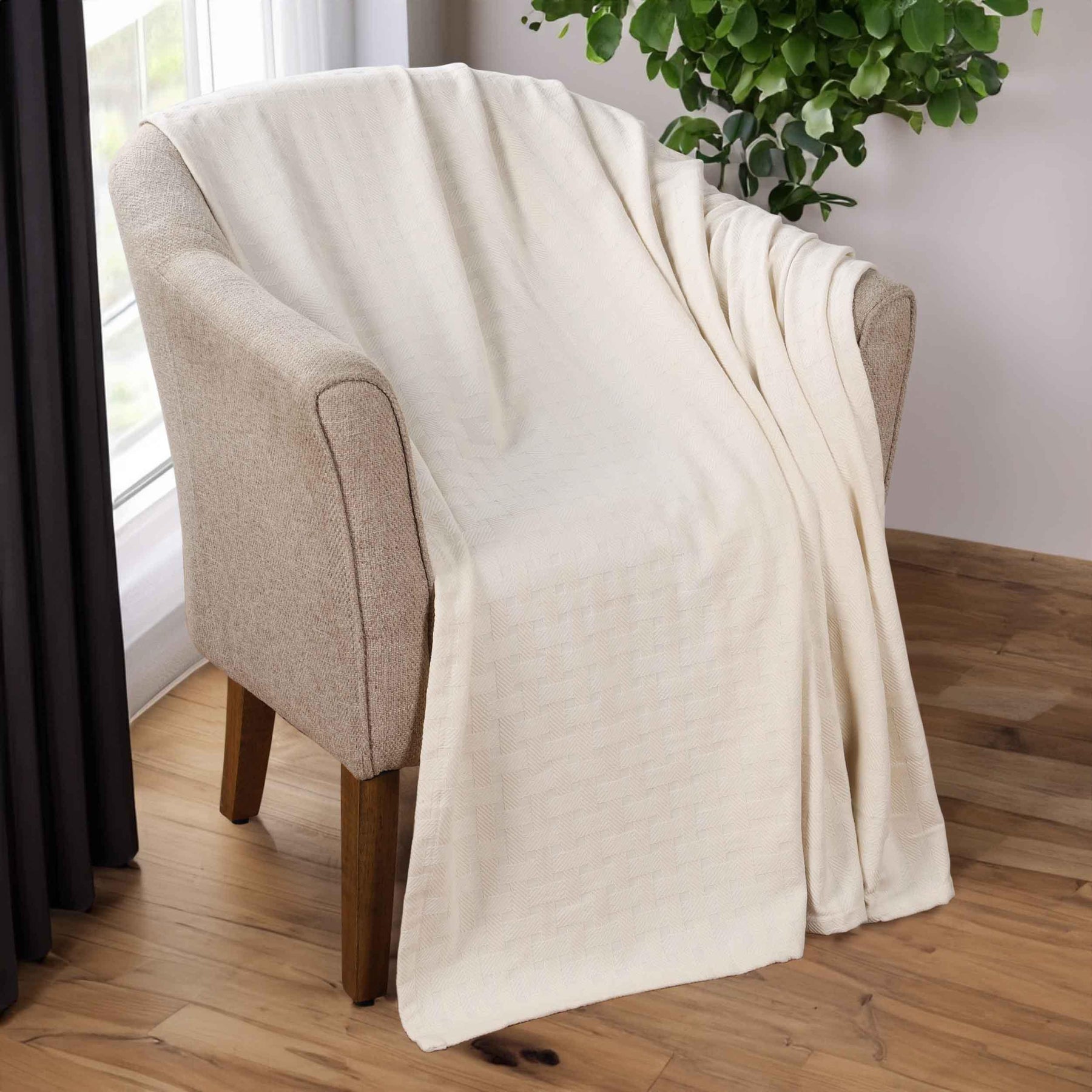 Basketweave Classic Farmhouse All-Season Cotton Blanket