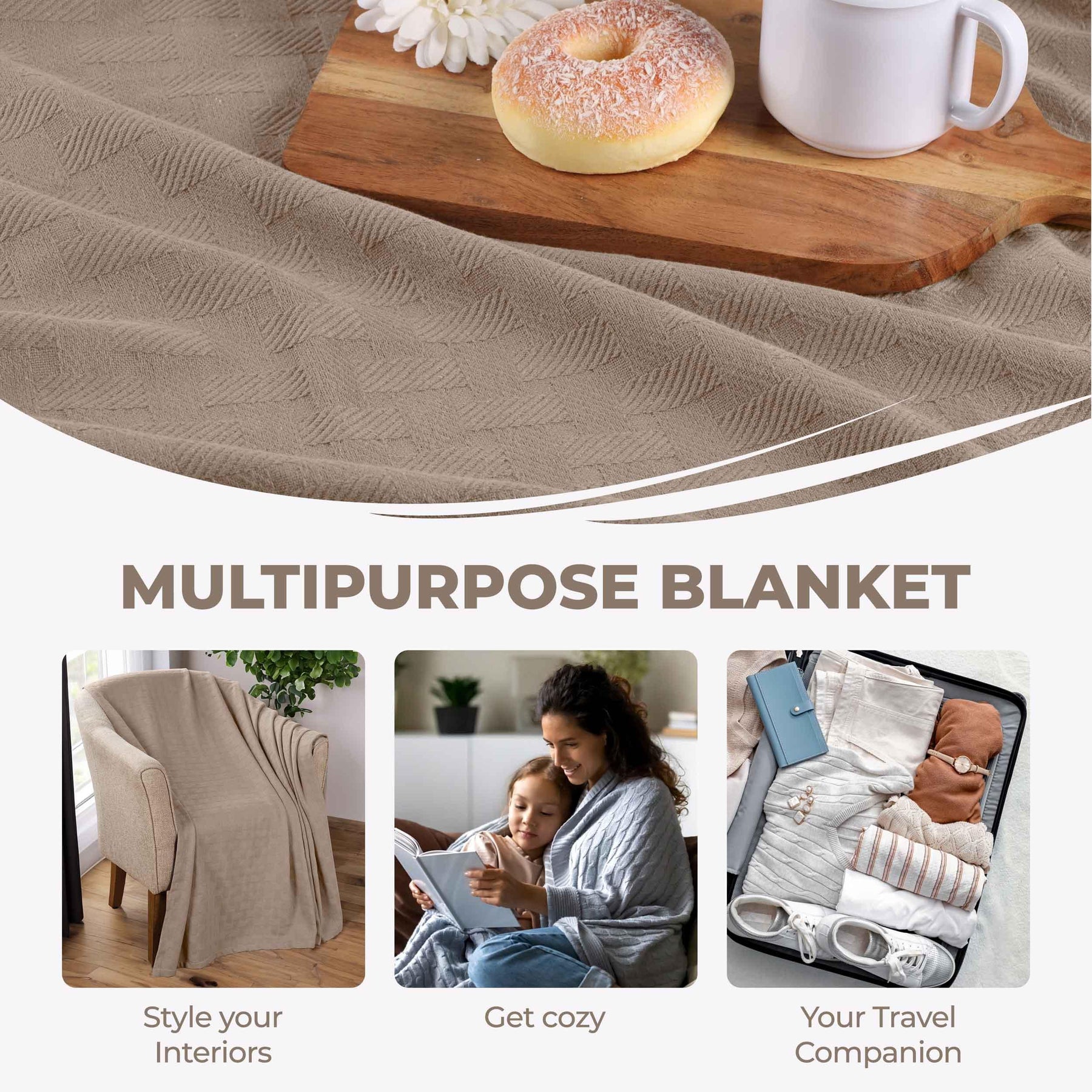 Basketweave Classic Farmhouse All-Season Cotton Blanket