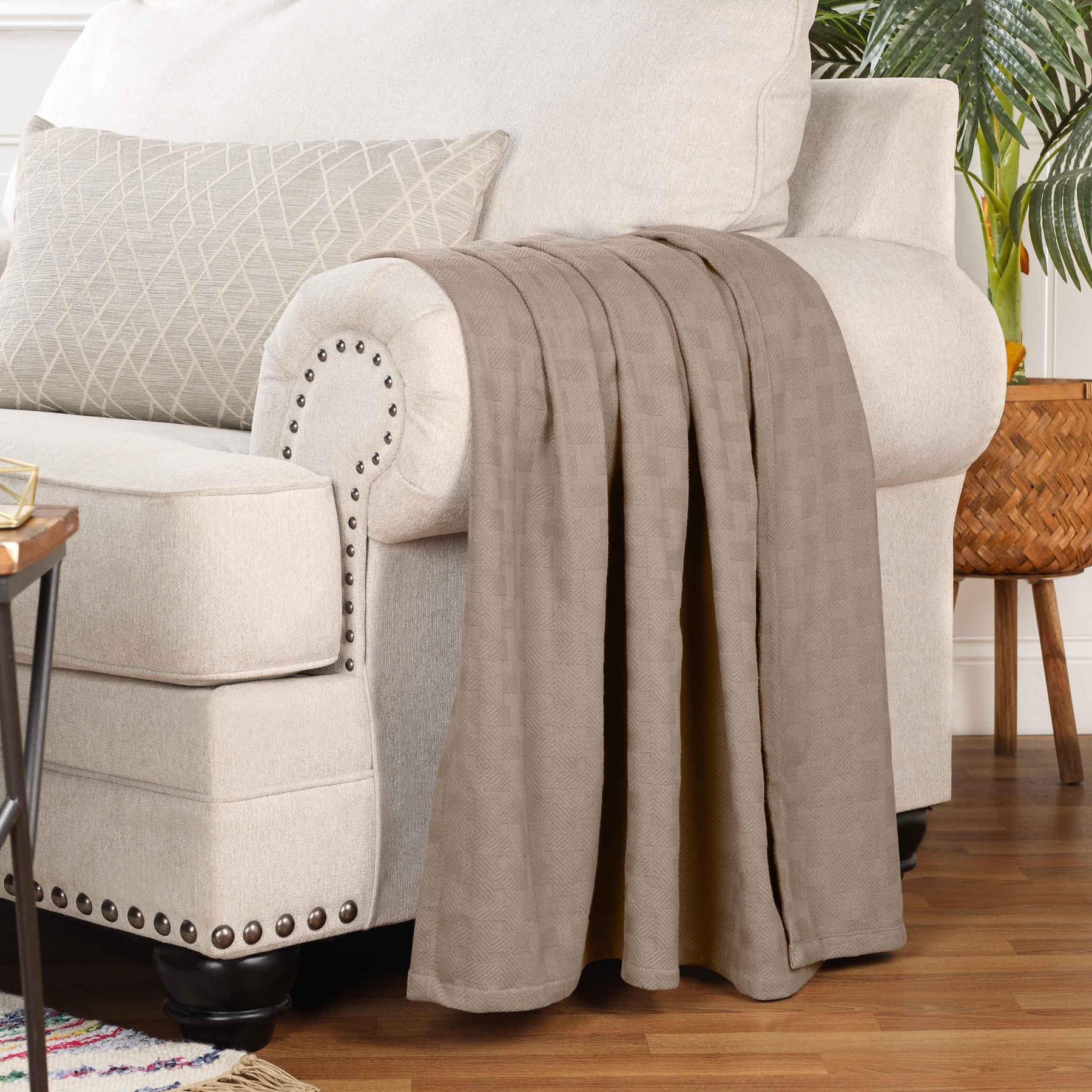 Basketweave Classic Farmhouse All-Season Cotton Blanket