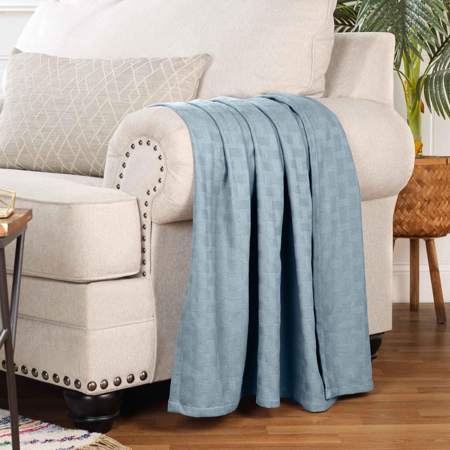 Basketweave Classic Farmhouse All-Season Cotton Blanket