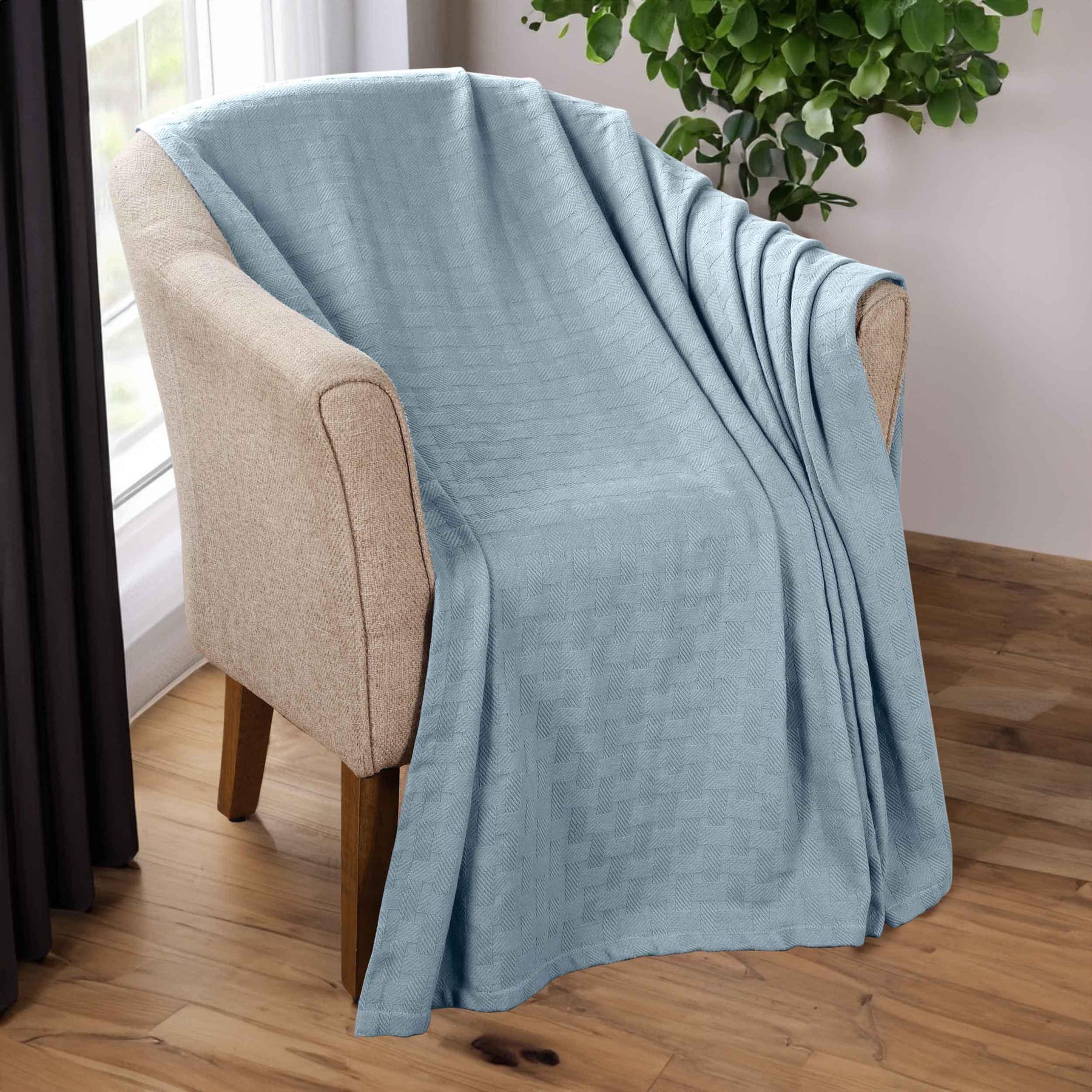 Basketweave Classic Farmhouse All-Season Cotton Blanket