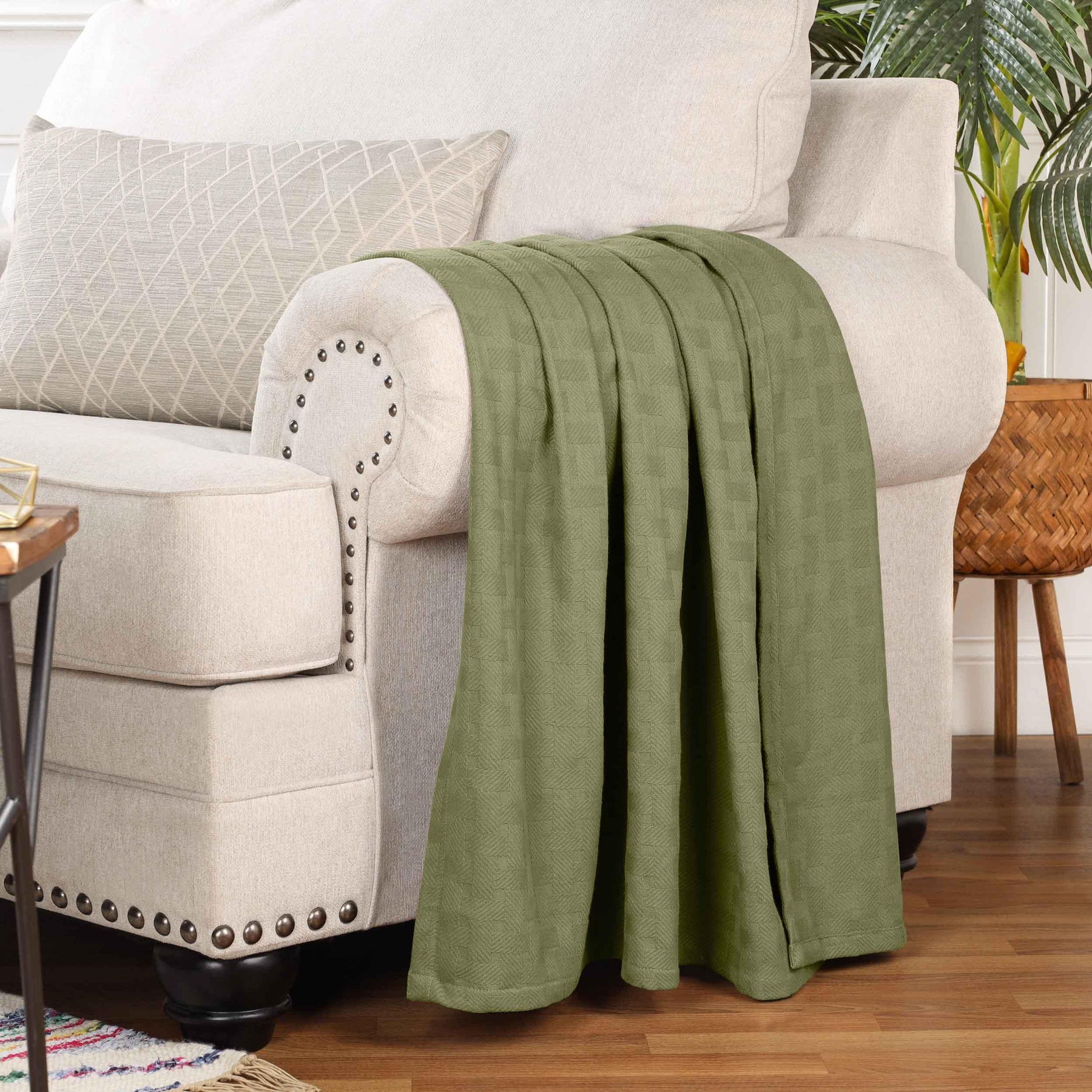 Basketweave Classic Farmhouse All-Season Cotton Blanket
