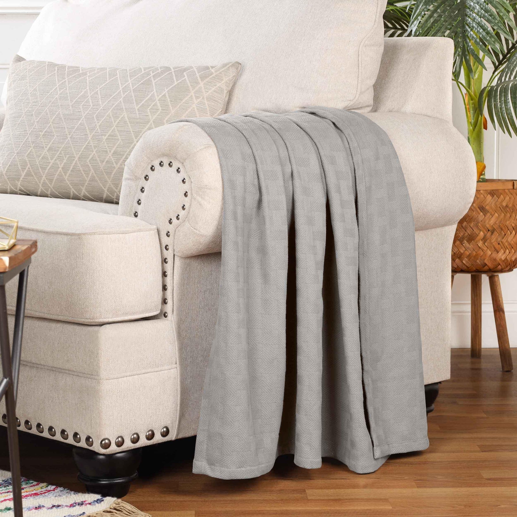Basketweave Classic Farmhouse All-Season Cotton Blanket