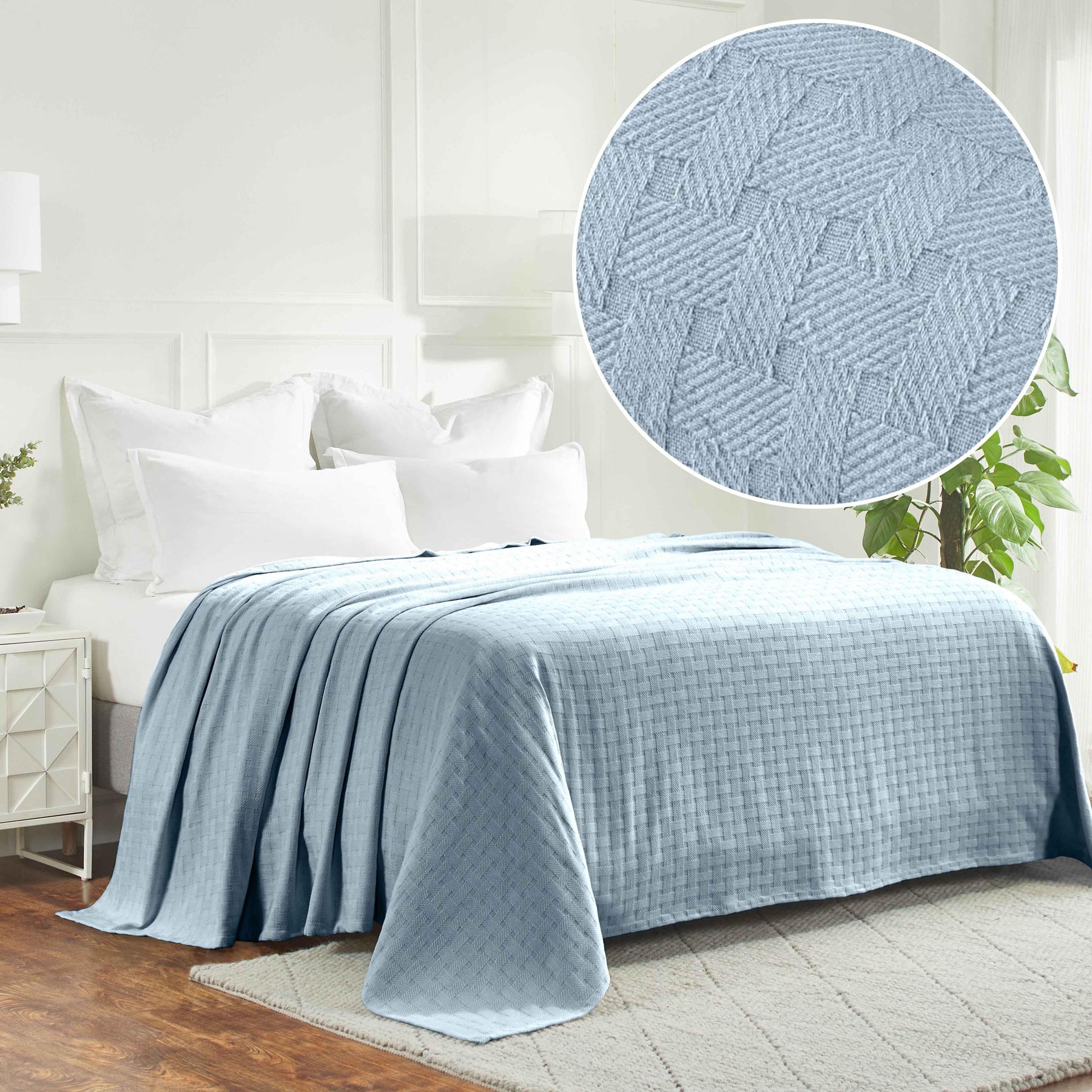 Basketweave Classic Farmhouse All-Season Cotton Blanket
