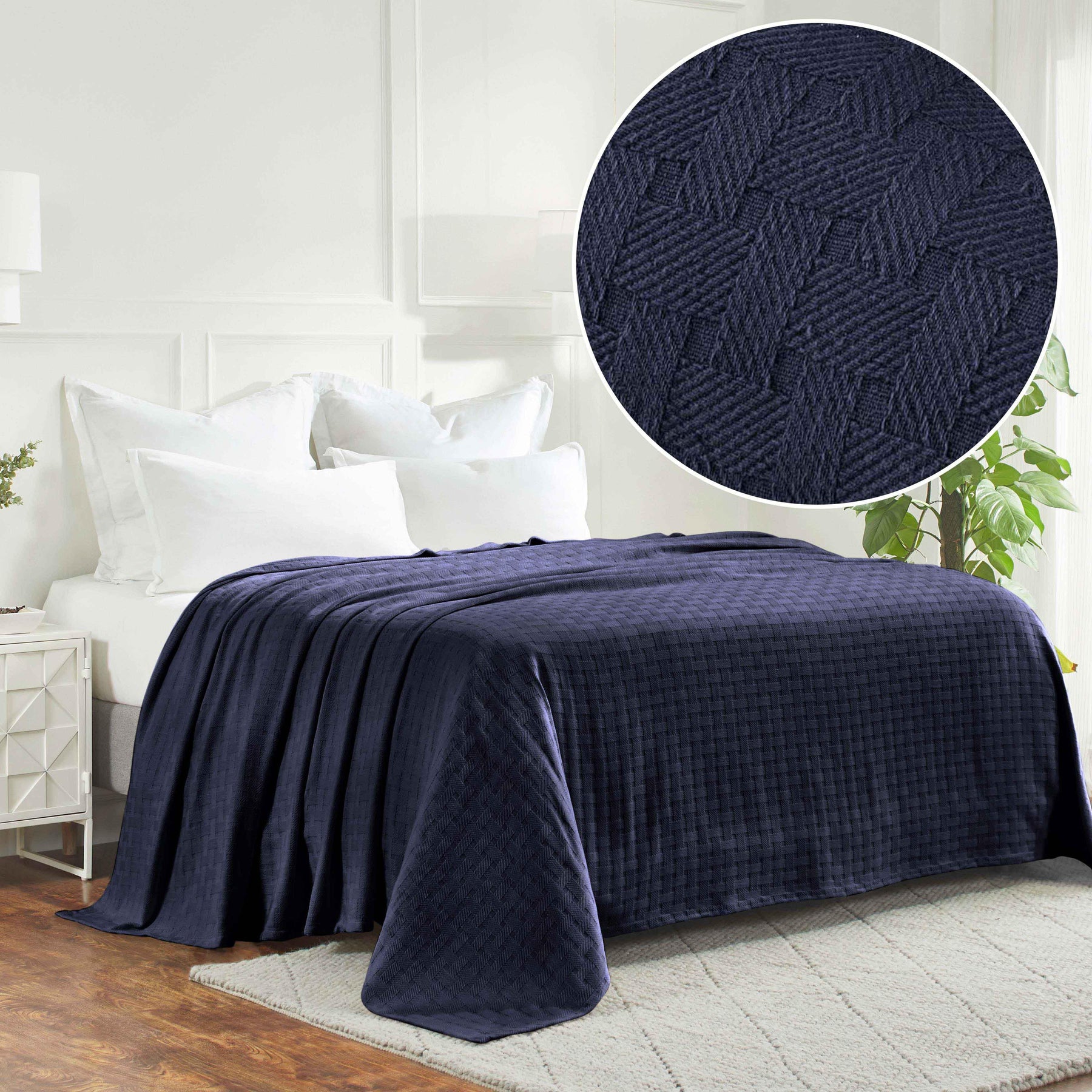 Basketweave Classic Farmhouse All-Season Cotton Blanket