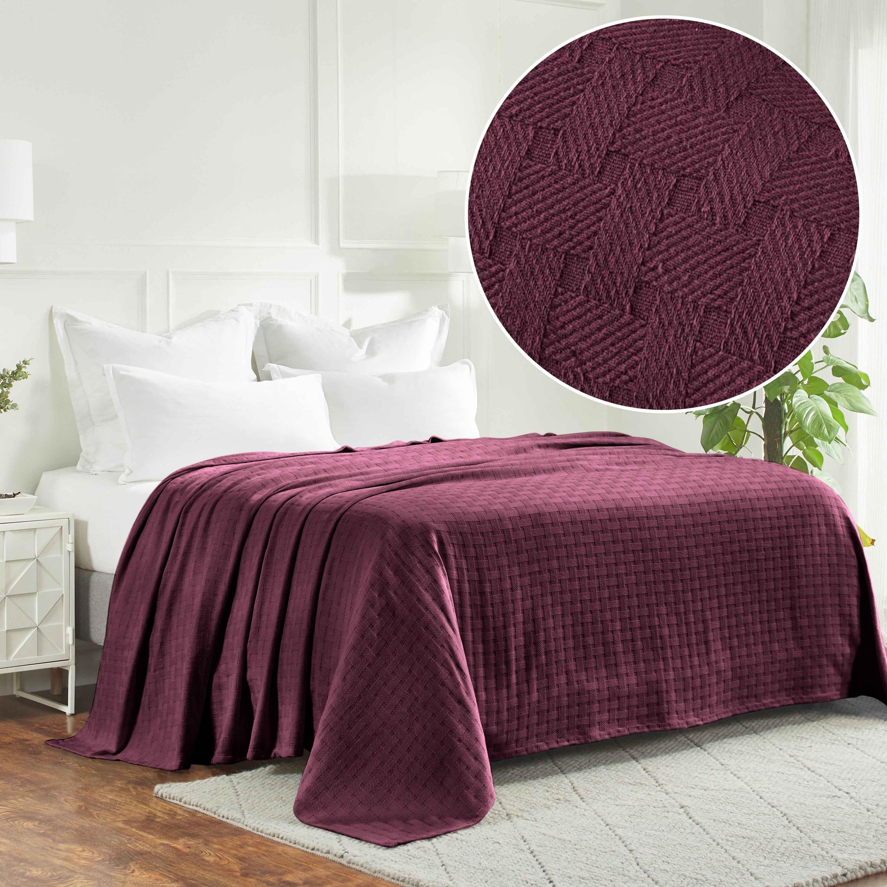 Basketweave Classic Farmhouse All-Season Cotton Blanket