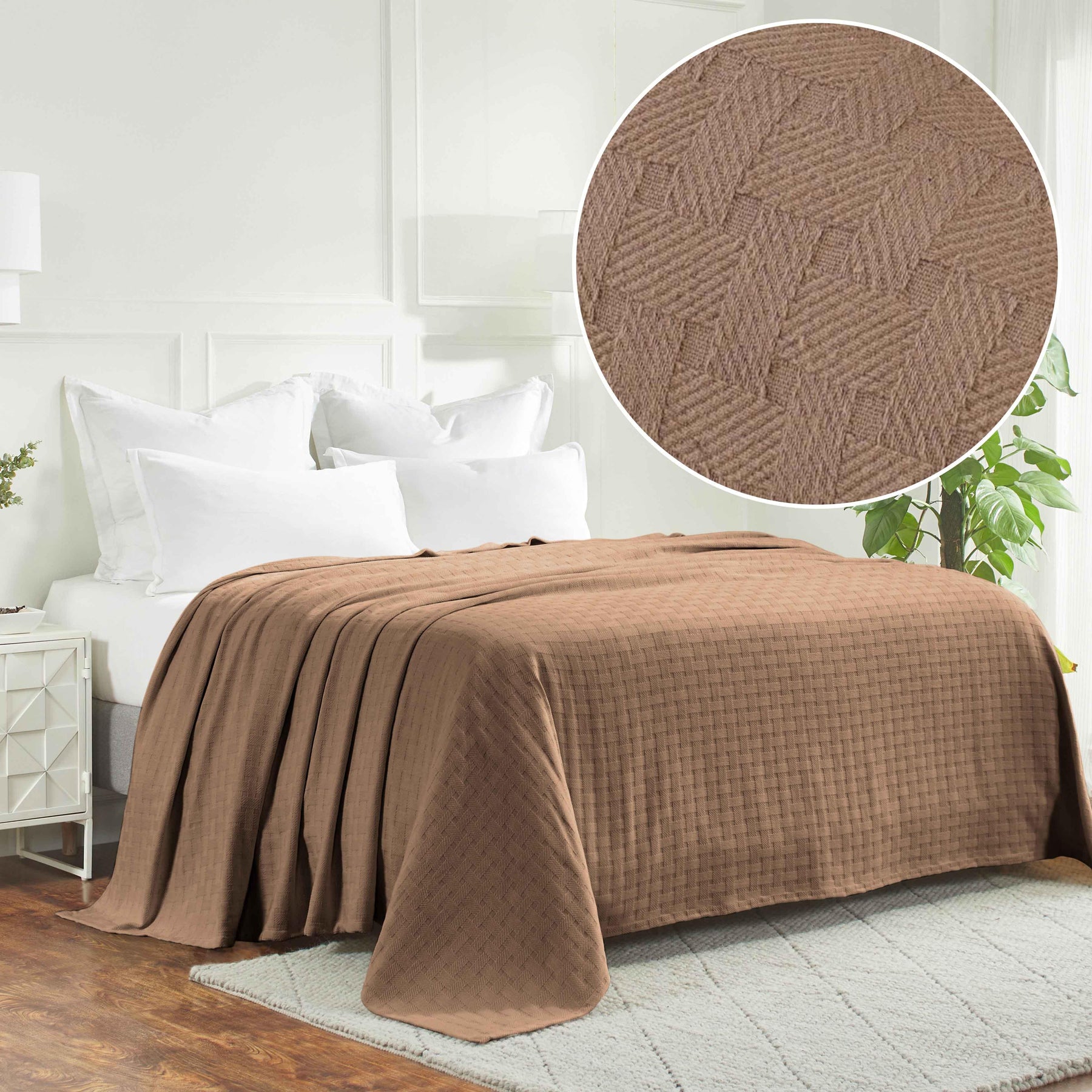 Basketweave Classic Farmhouse All-Season Cotton Blanket