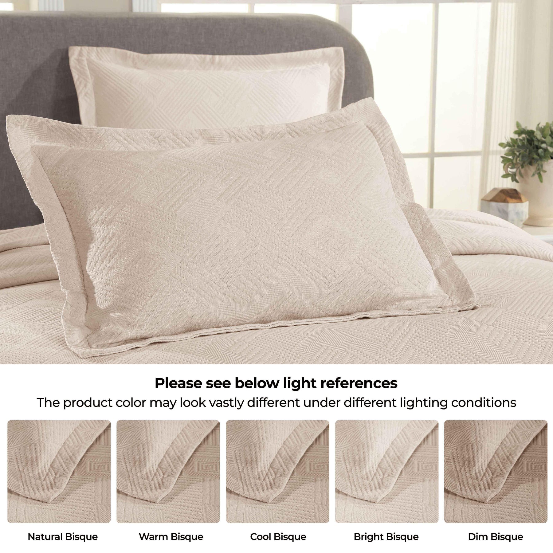 Cotton Jacquard Matelassé Scalloped Geometric Fret Bedspread Set