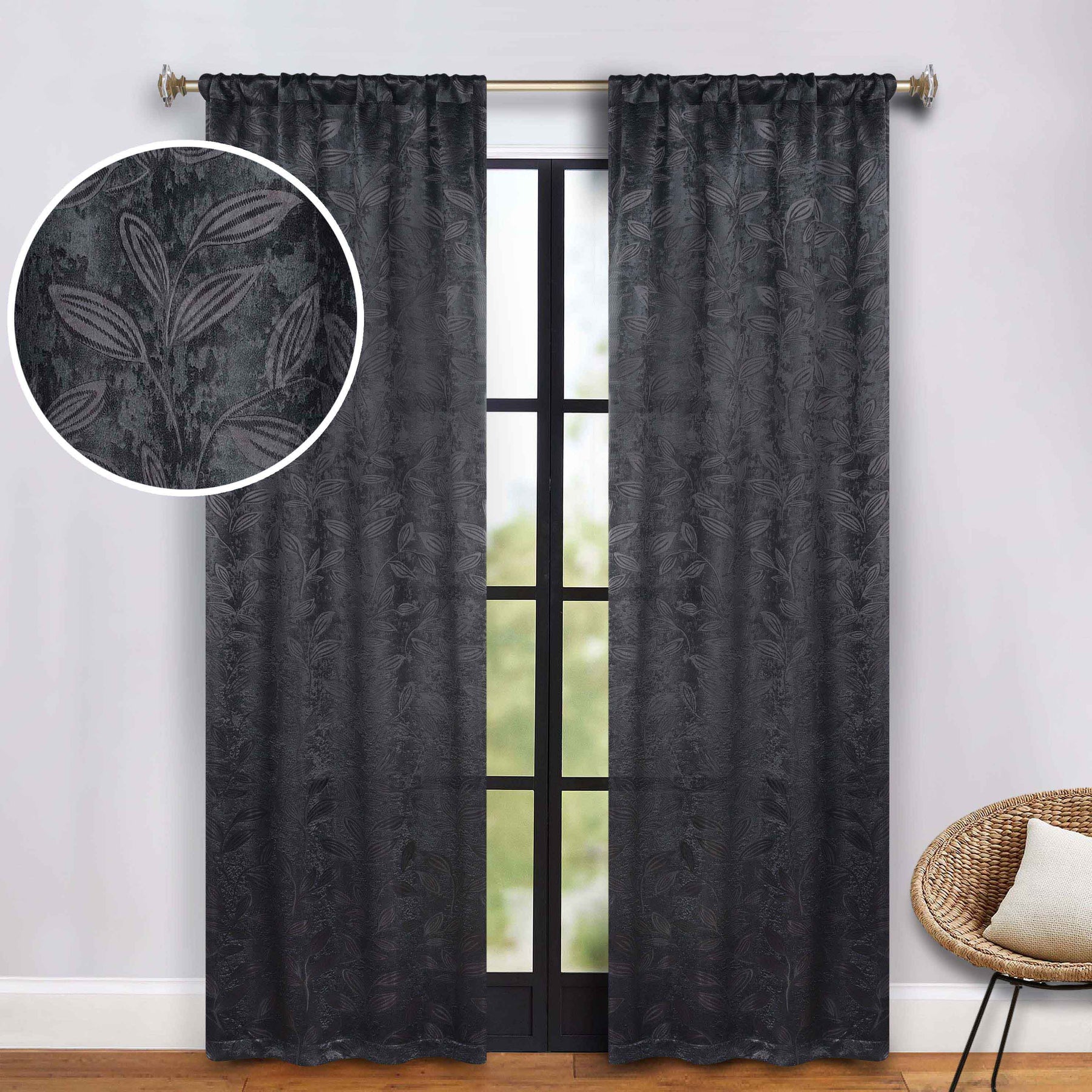 Leaves Room Darkening Washable Blackout Curtain Panels, Set of 2
