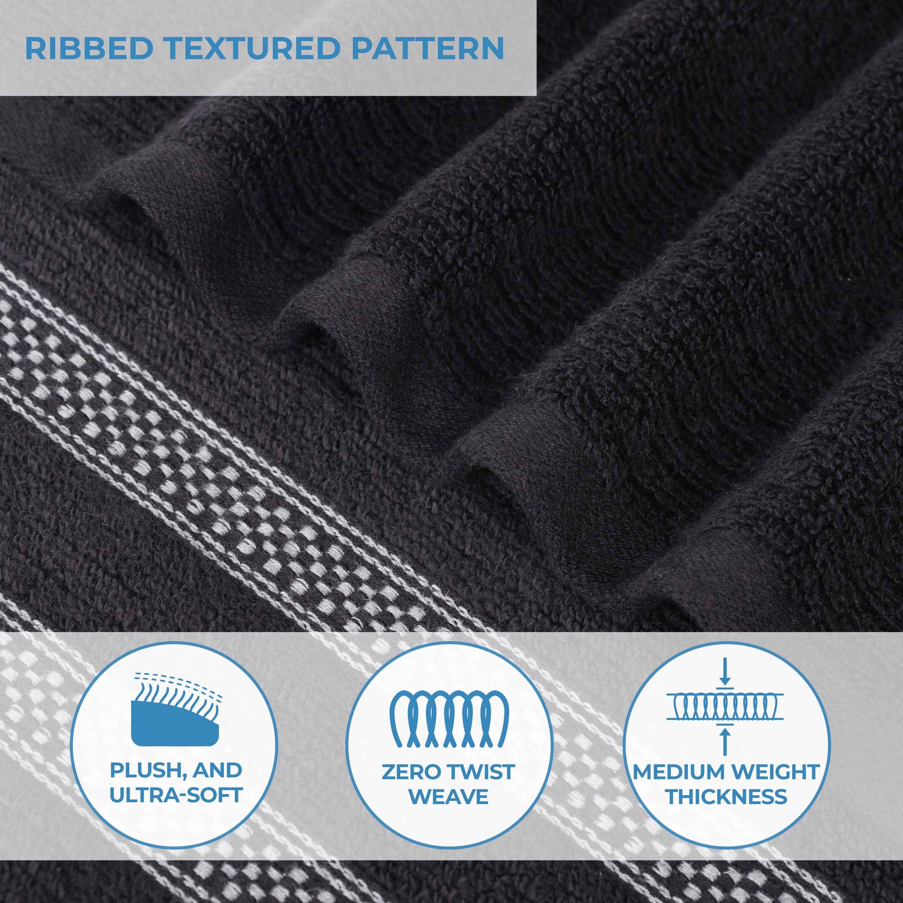 Brea Zero Twist Cotton Ribbed Geometric Border 12 Piece Towel Set