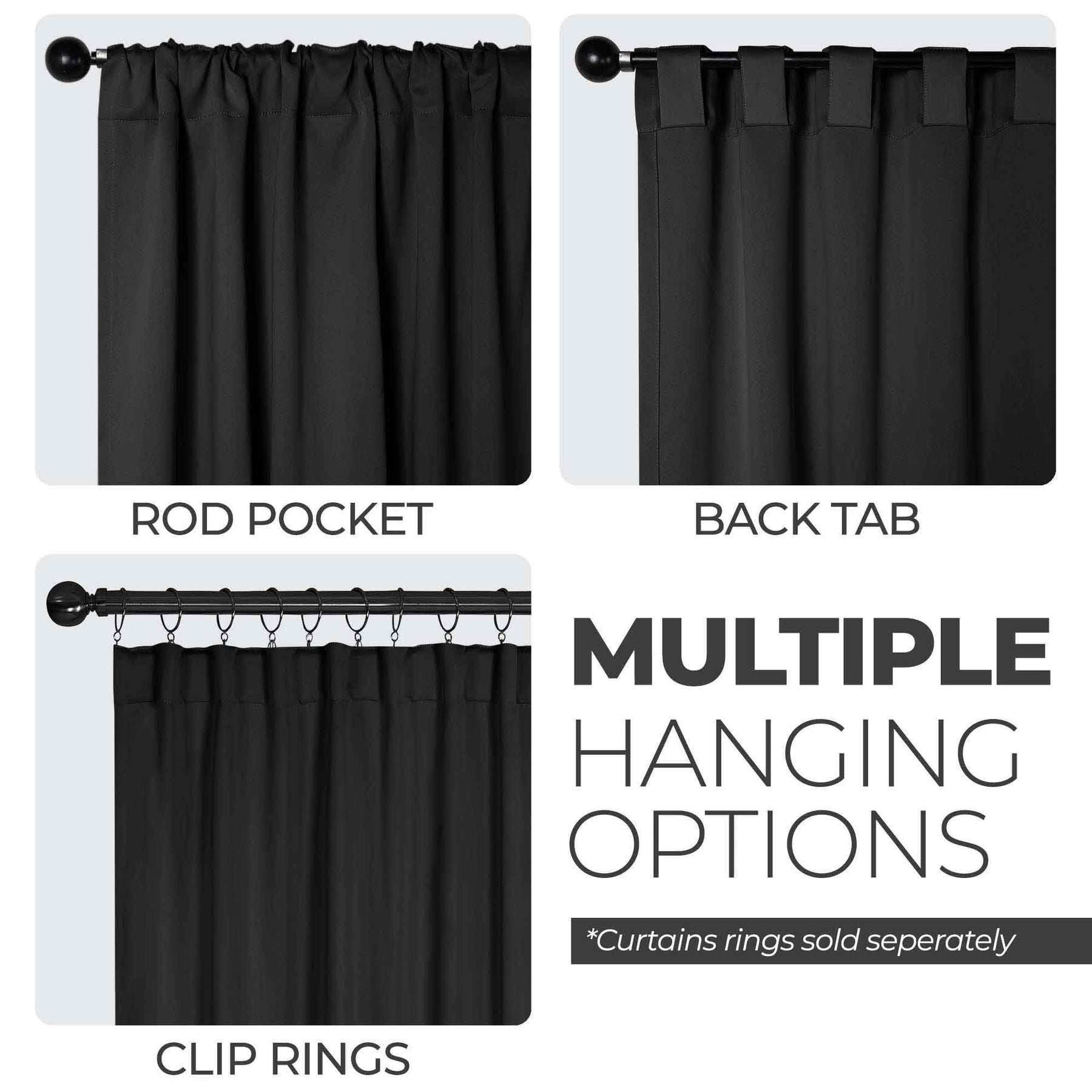Solid Room Darkening Blackout Curtain Panels, Back Tabs, Set of 2