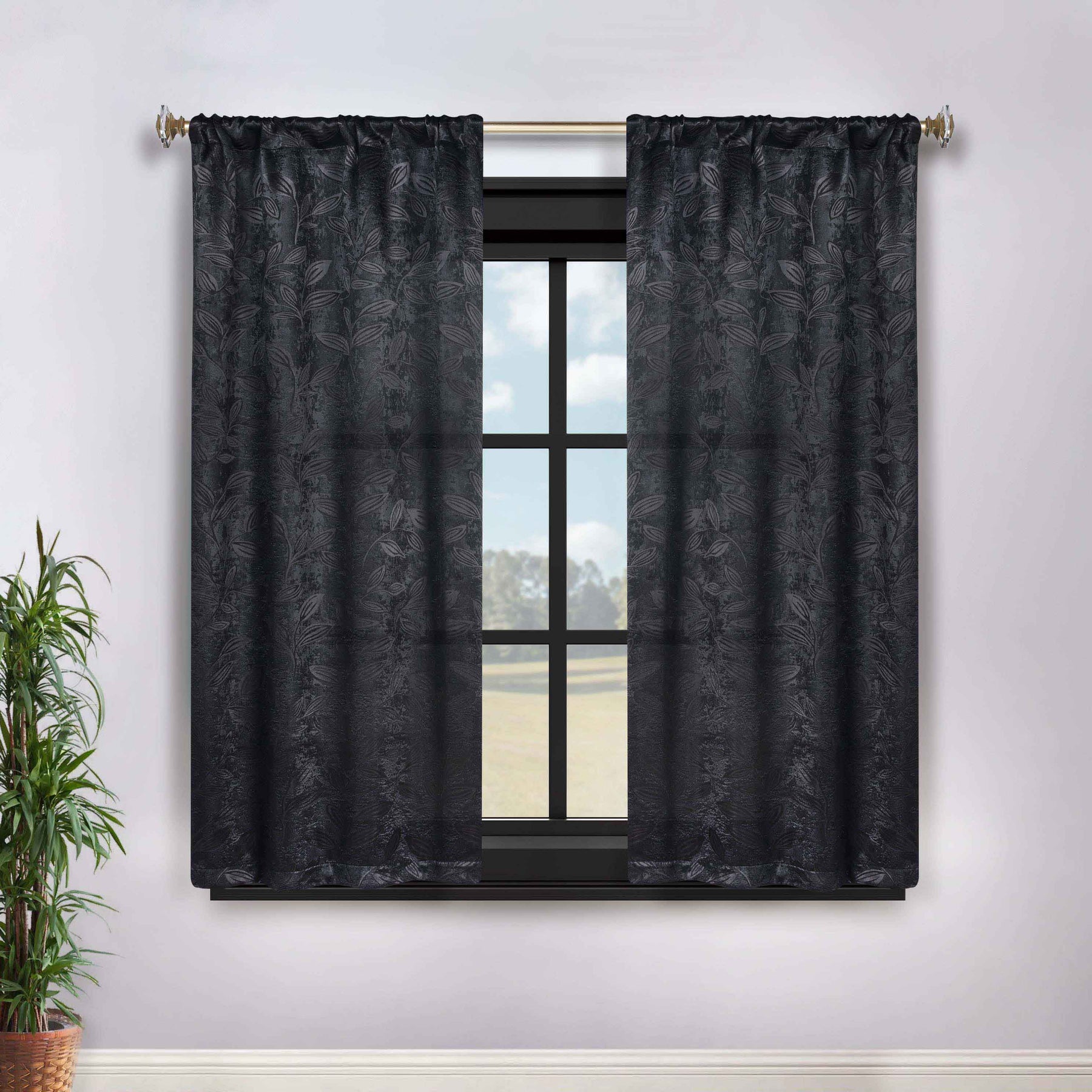 Leaves Room Darkening Washable Blackout Curtain Panels, Set of 2