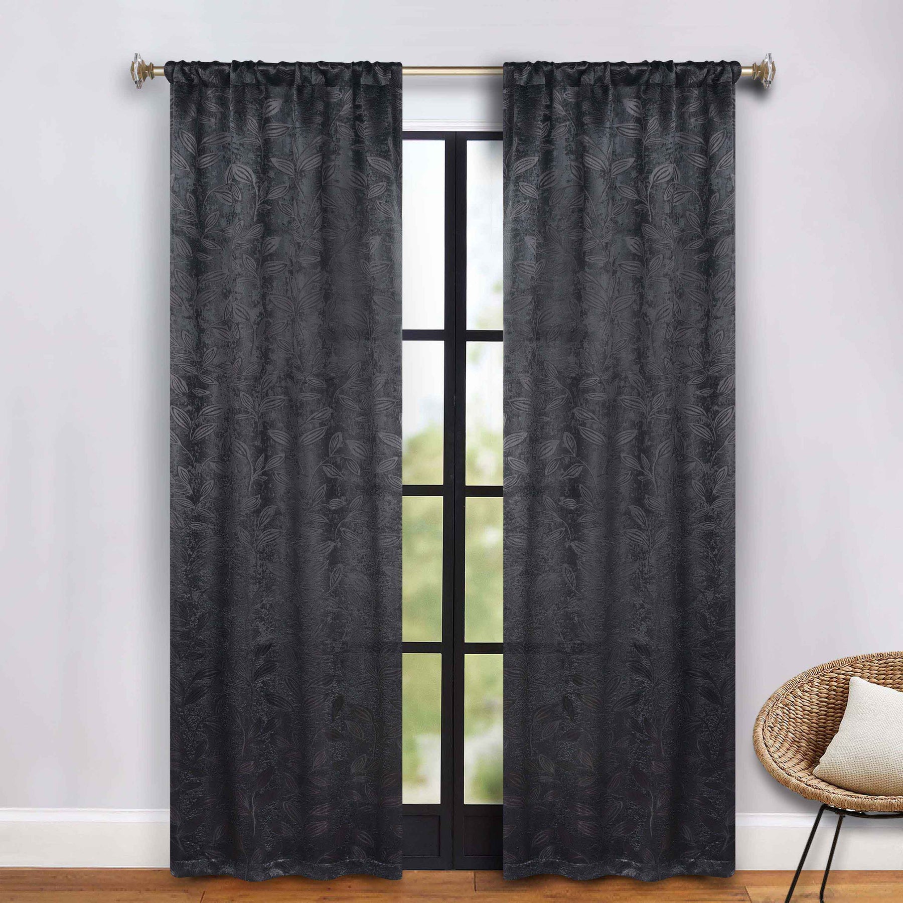 Leaves Room Darkening Washable Blackout Curtain Panels, Set of 2