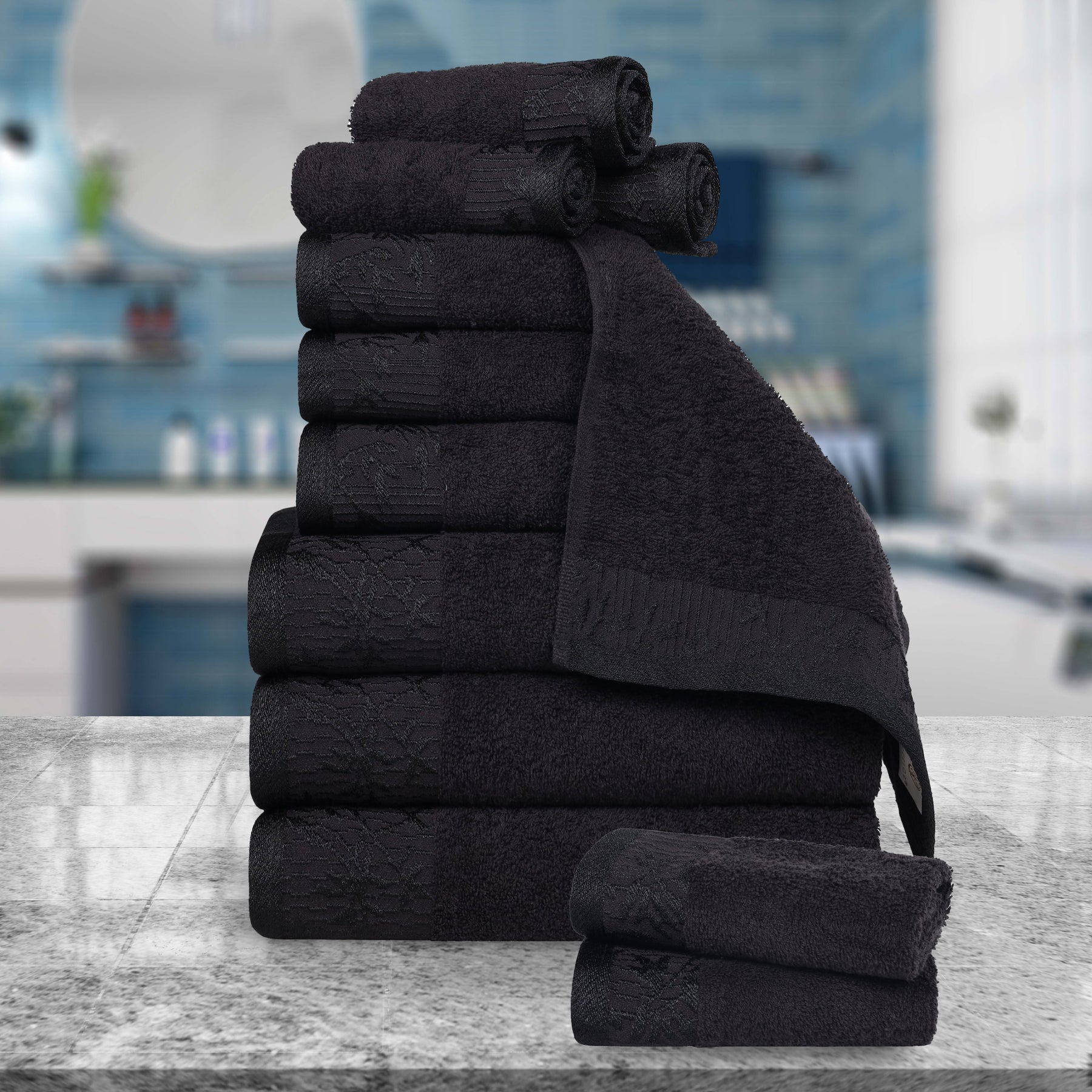 Wisteria Cotton Medium Weight Floral Jacquard 12 Piece Towel Set
