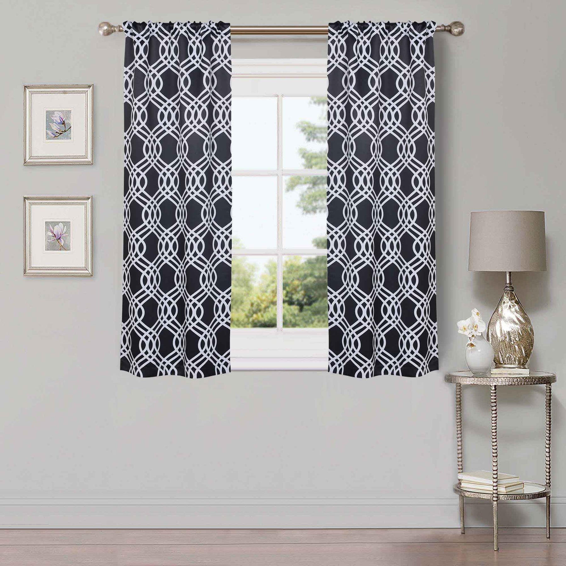 Ribbon Trellis Washable Room Darkening Blackout Curtains, Set of 2