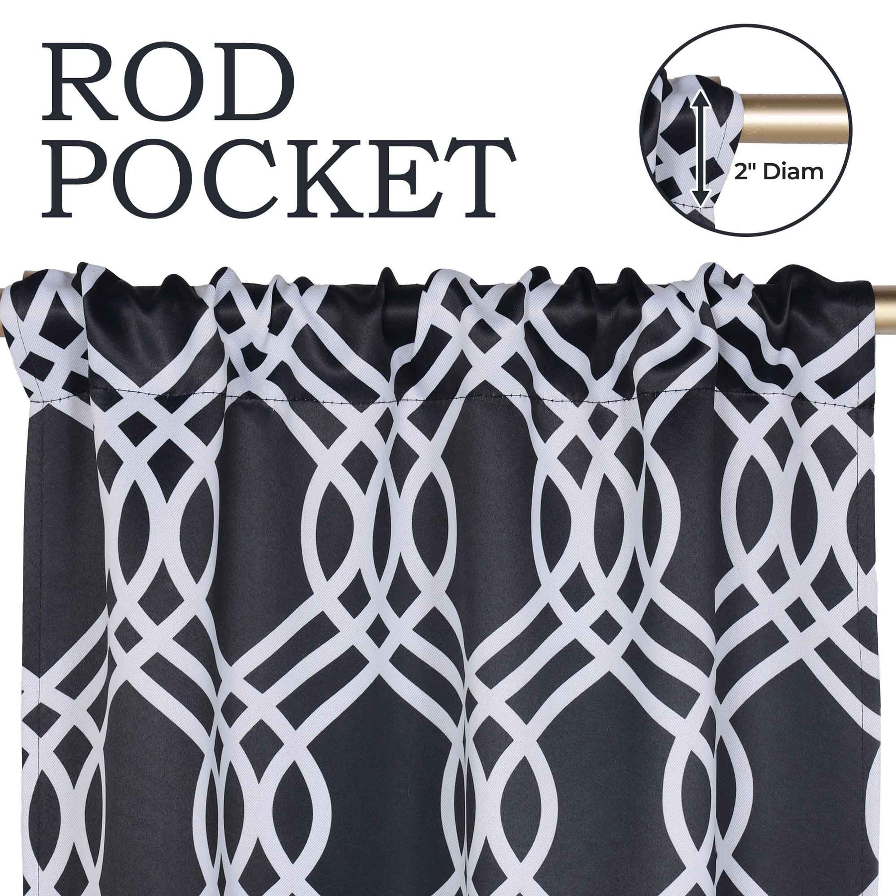 Ribbon Trellis Washable Room Darkening Blackout Curtains, Set of 2