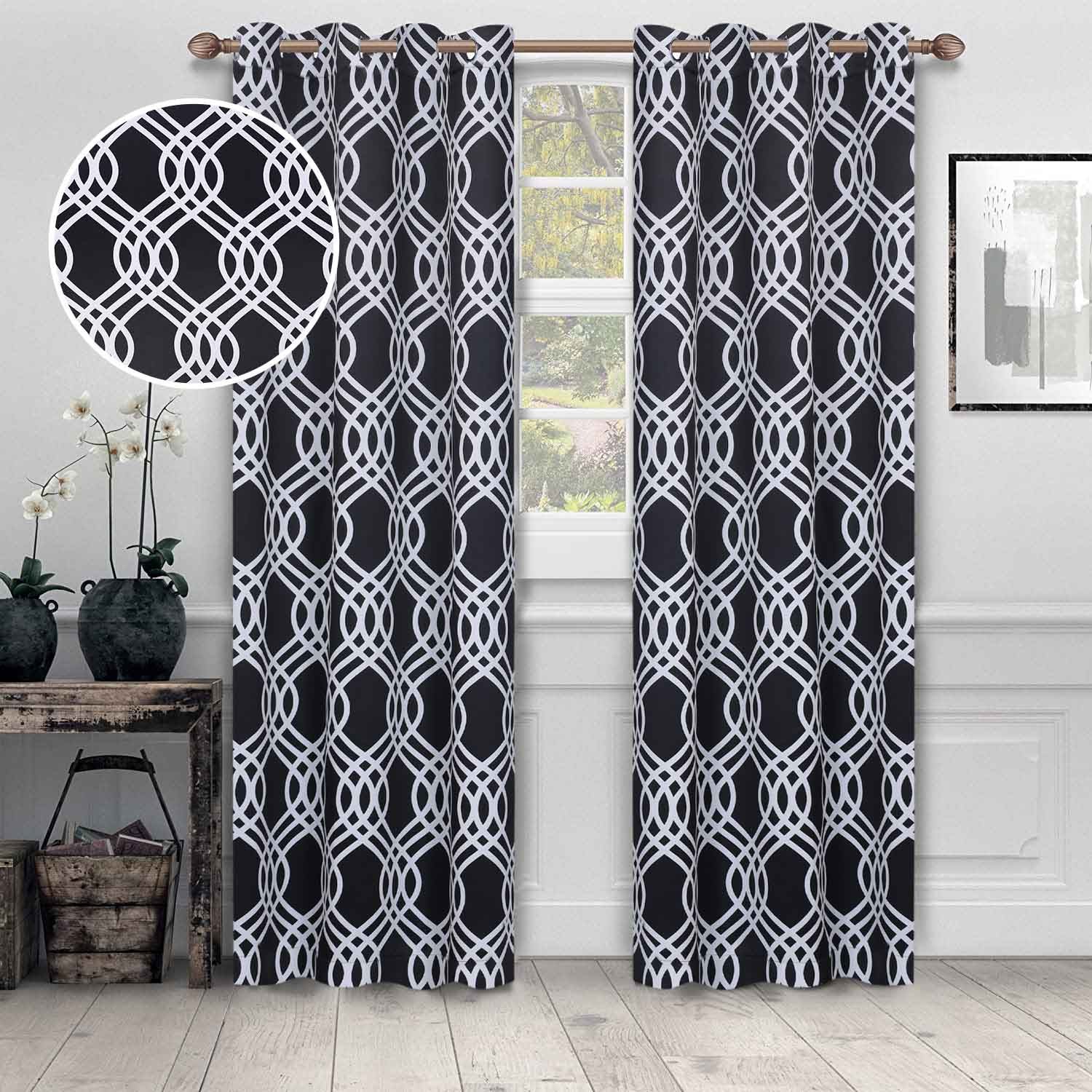 Ribbon Trellis Washable Room Darkening Blackout Curtains, Set of 2