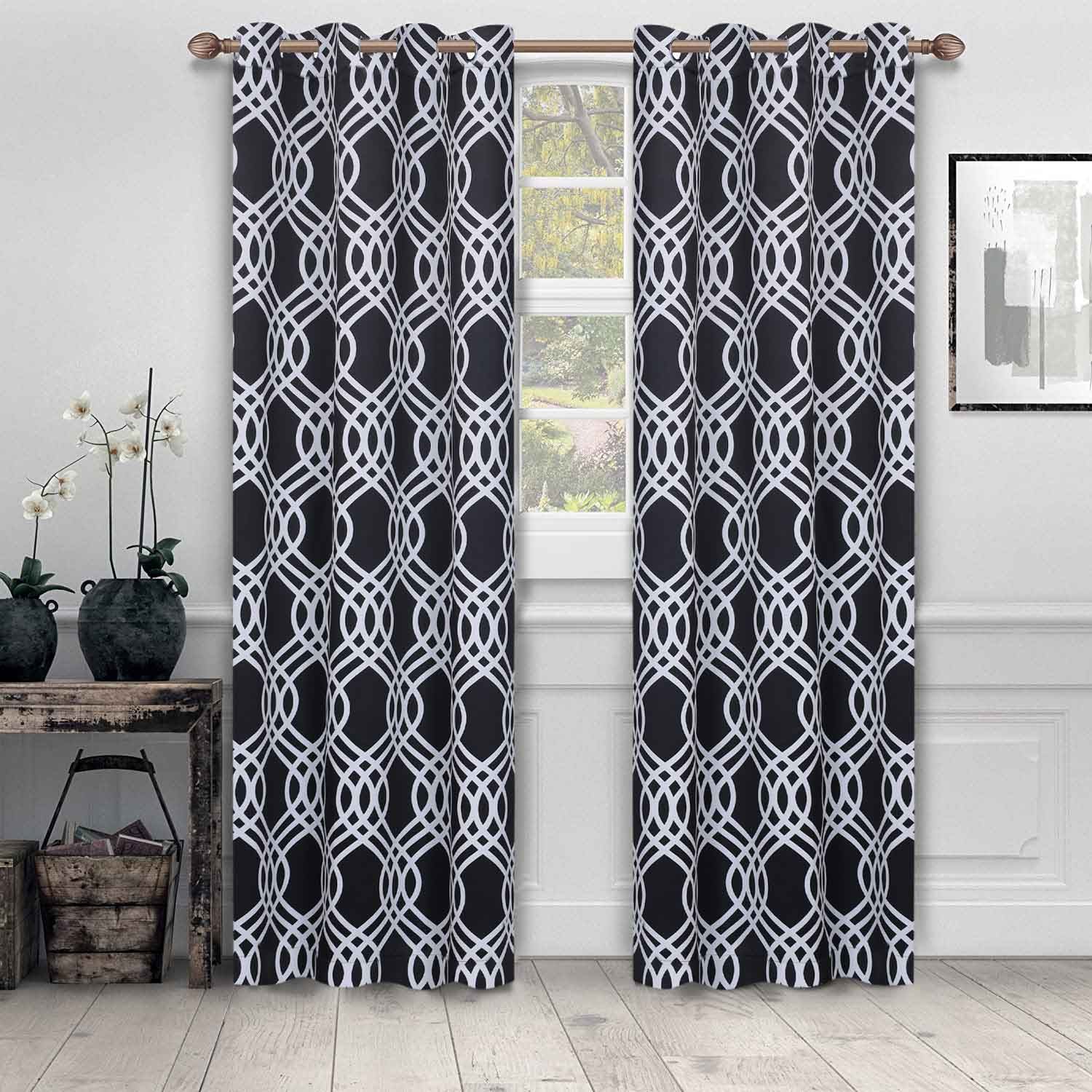 Ribbon Trellis Washable Room Darkening Blackout Curtains, Set of 2