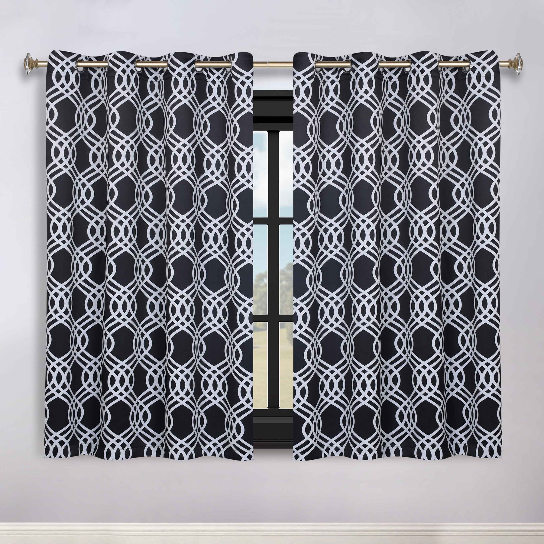Ribbon Trellis Washable Room Darkening Blackout Curtains, Set of 2