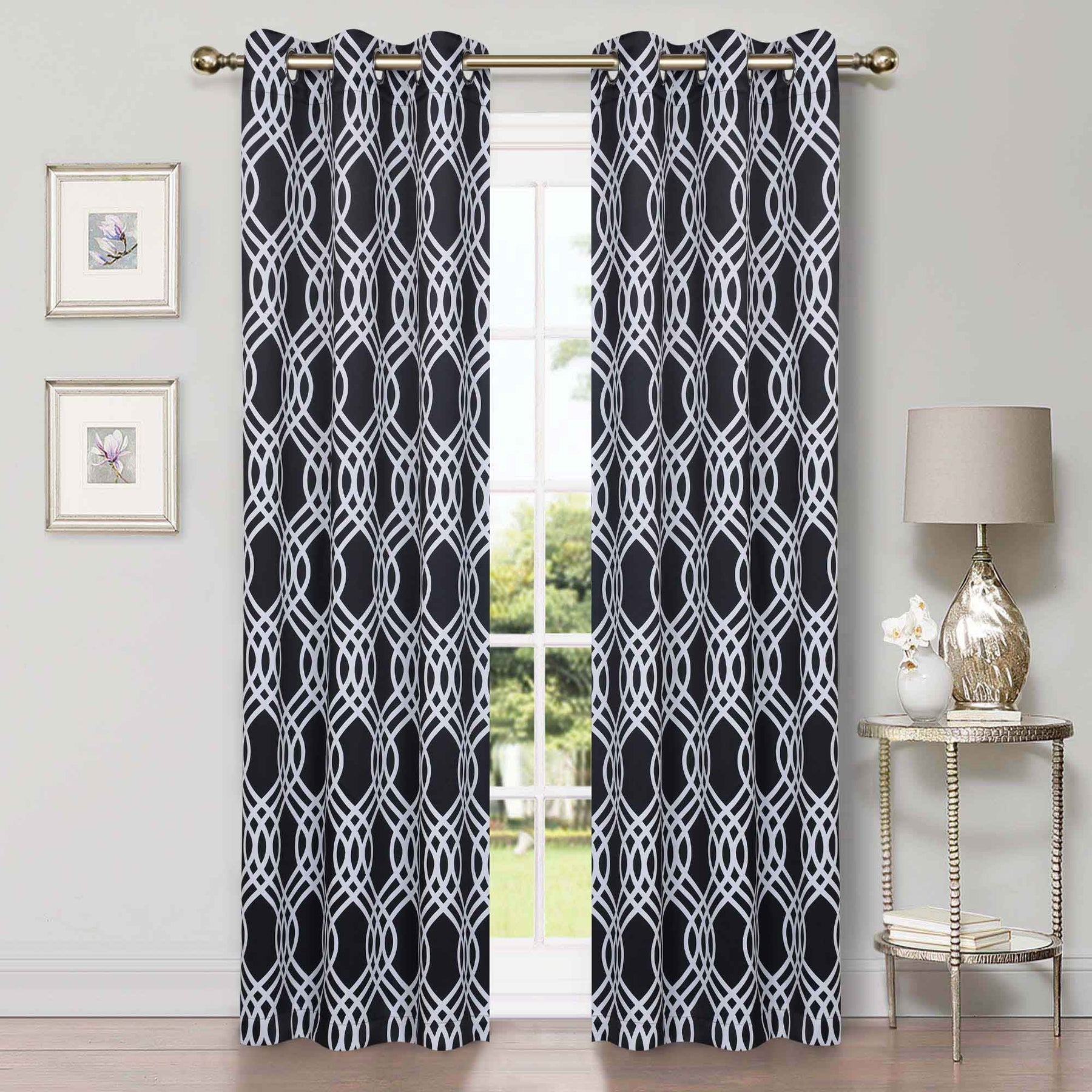 Ribbon Trellis Washable Room Darkening Blackout Curtains, Set of 2