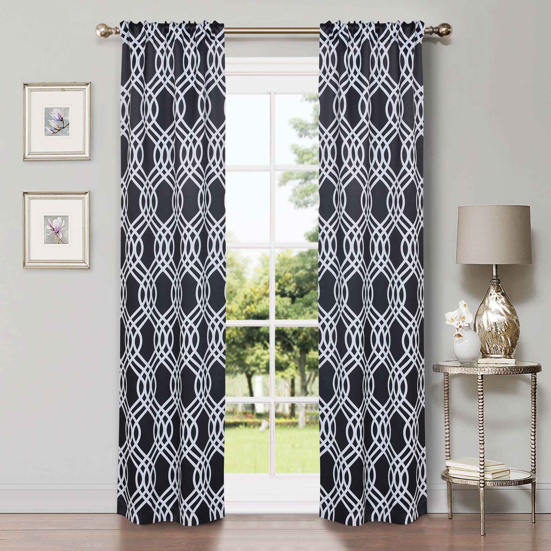 Ribbon Trellis Washable Room Darkening Blackout Curtains, Set of 2