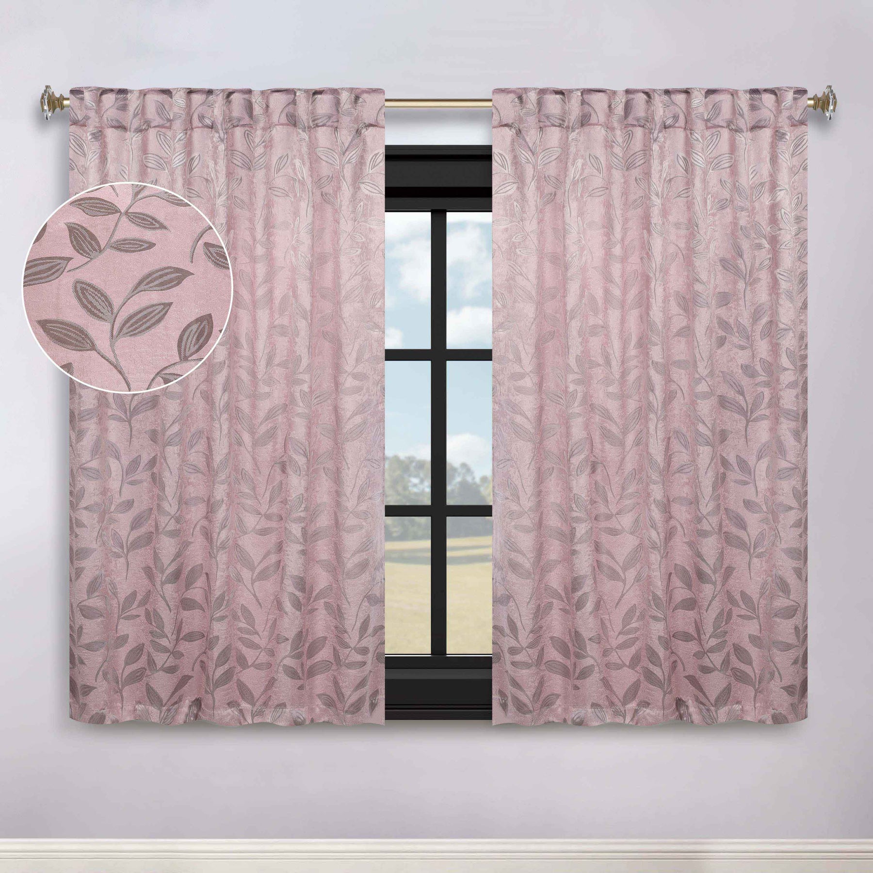 Leaves Room Darkening Back Tabs Blackout Curtain Panels, Set of 2