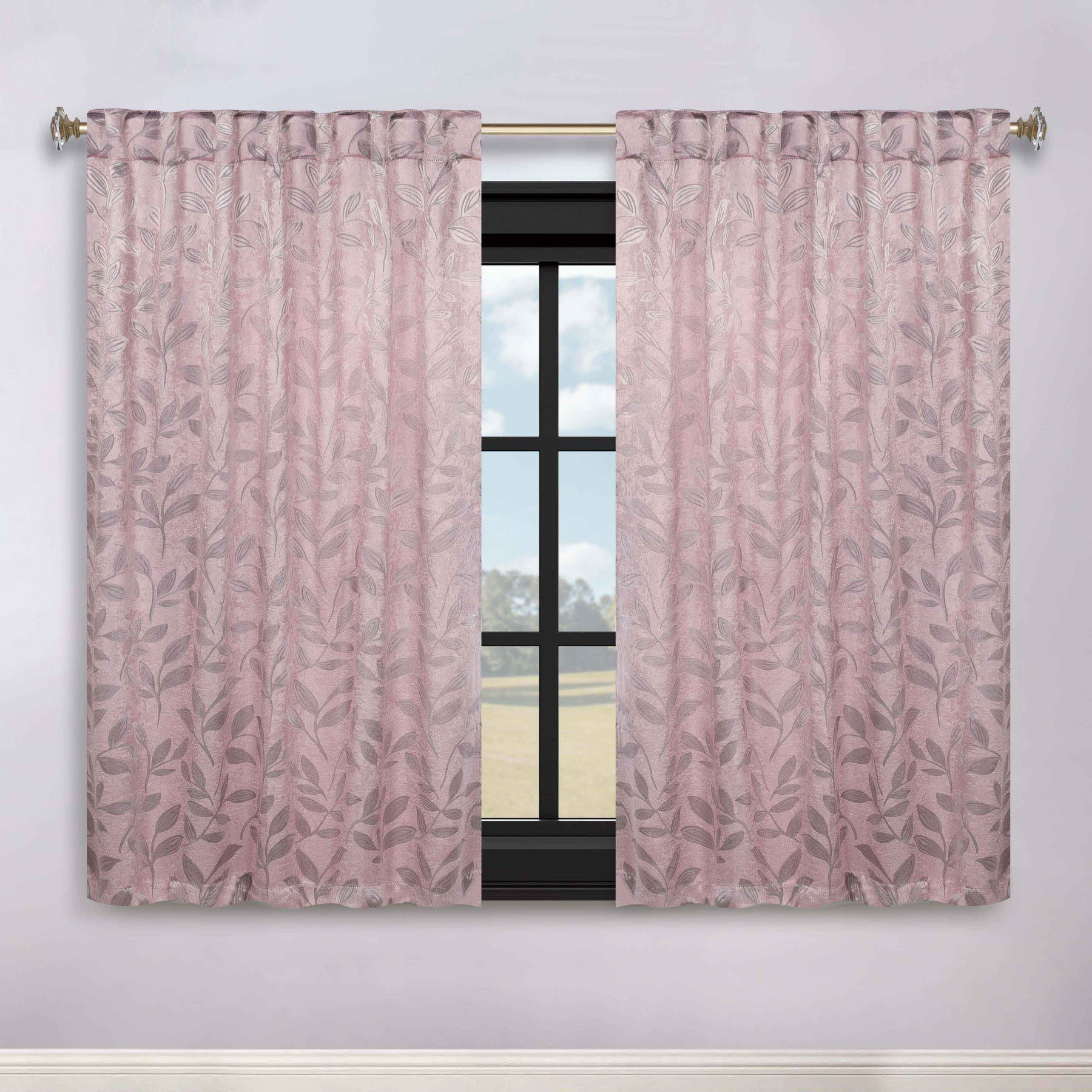 Leaves Room Darkening Back Tabs Blackout Curtain Panels, Set of 2