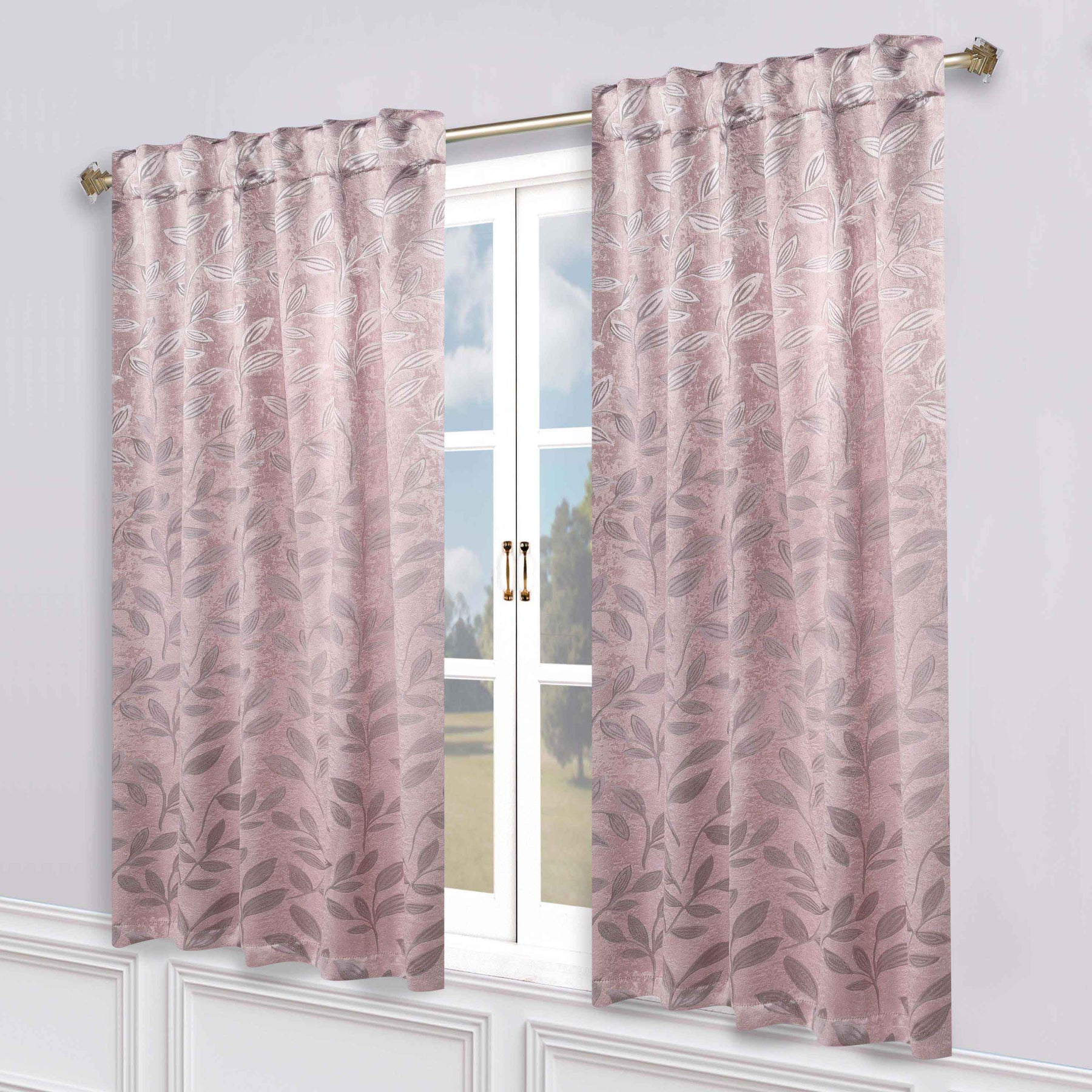 Leaves Room Darkening Back Tabs Blackout Curtain Panels, Set of 2