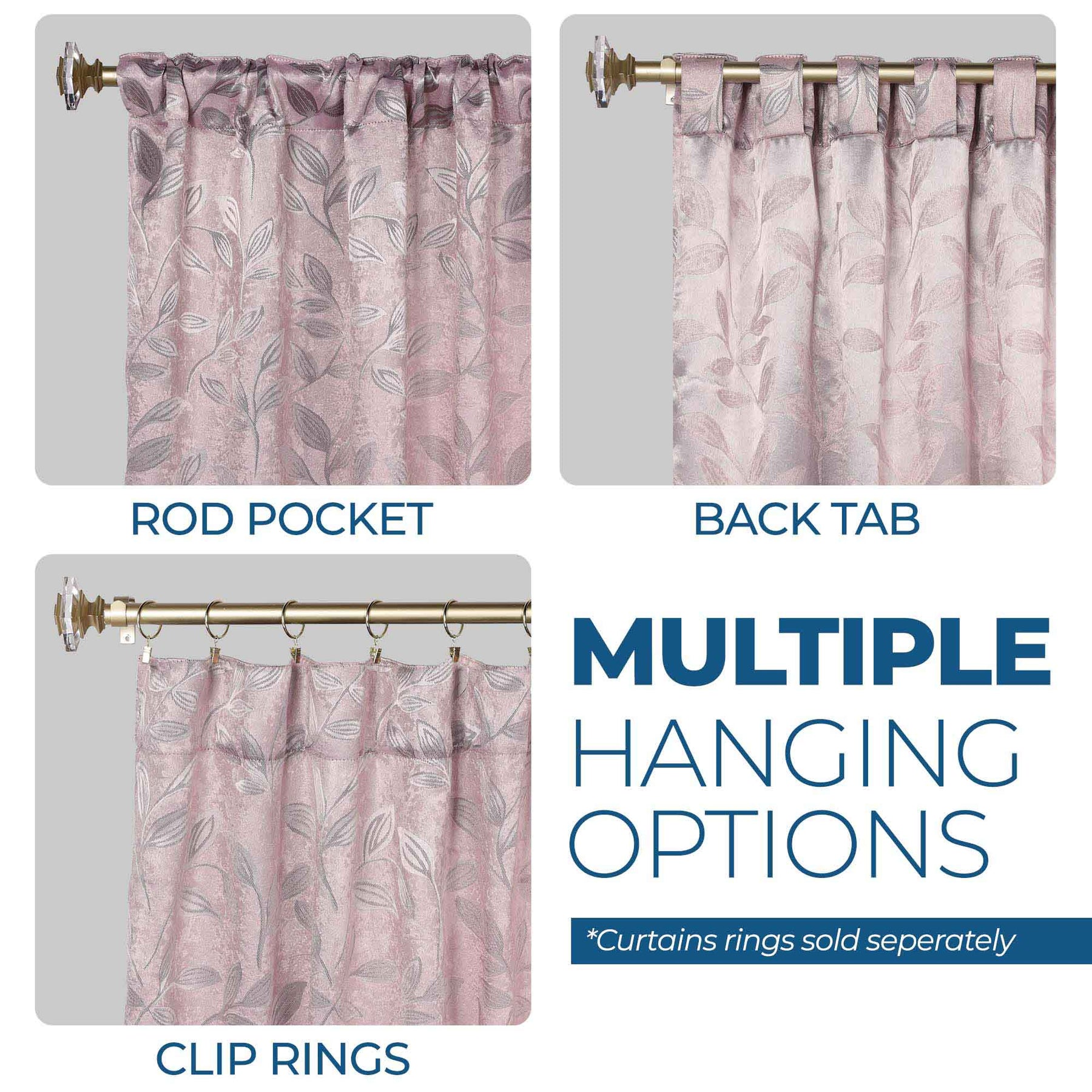 Leaves Room Darkening Back Tabs Blackout Curtain Panels, Set of 2