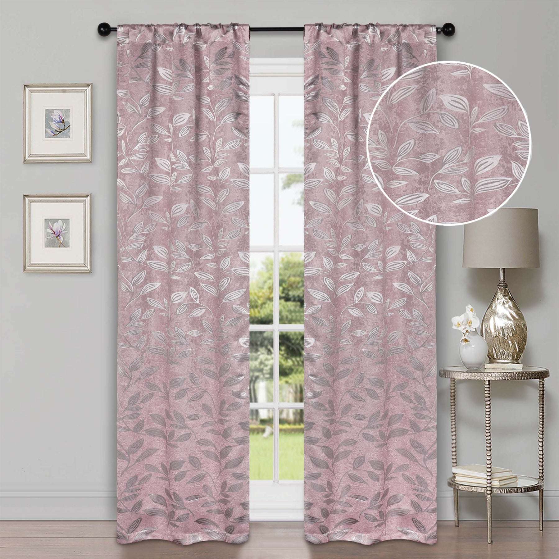 Leaves Room Darkening Washable Blackout Curtain Panels, Set of 2